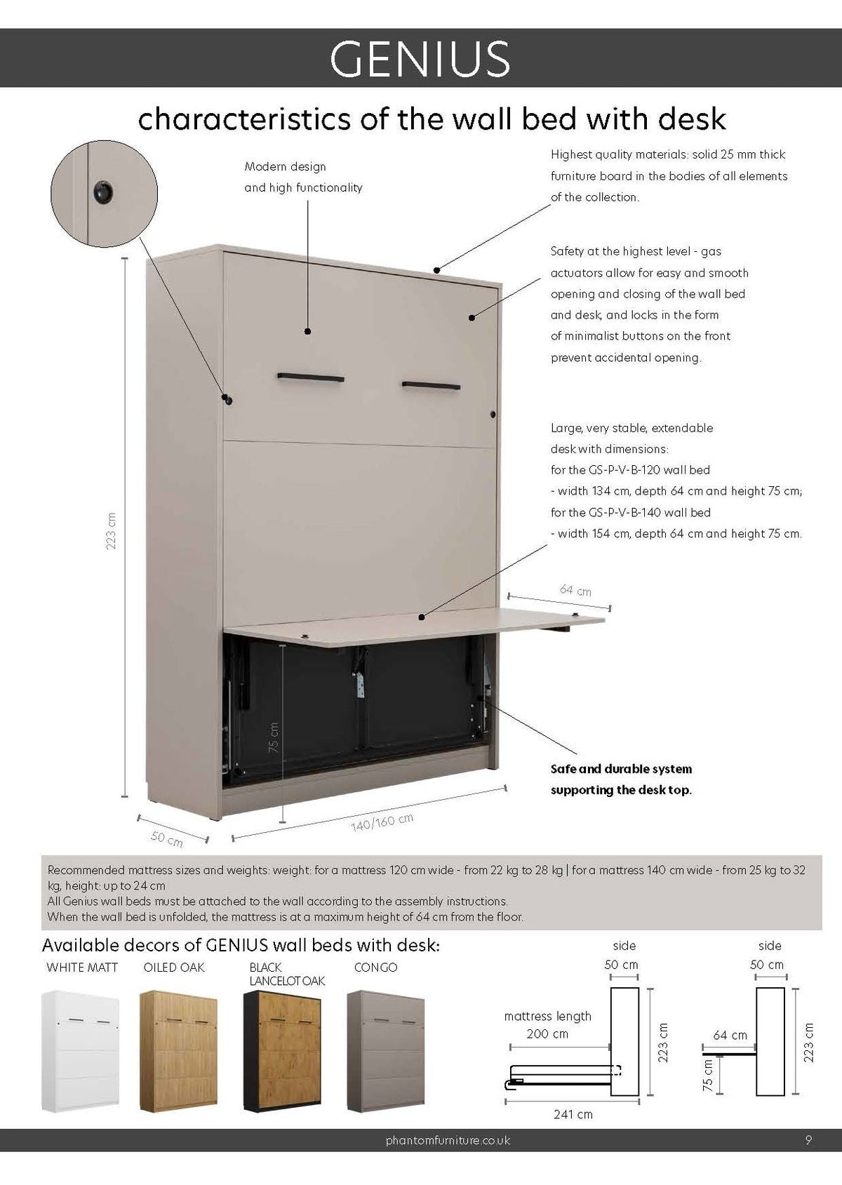 Anpassbares Genius Schrankbetten-Möbelset 140 × 200 cm – Kaschmir