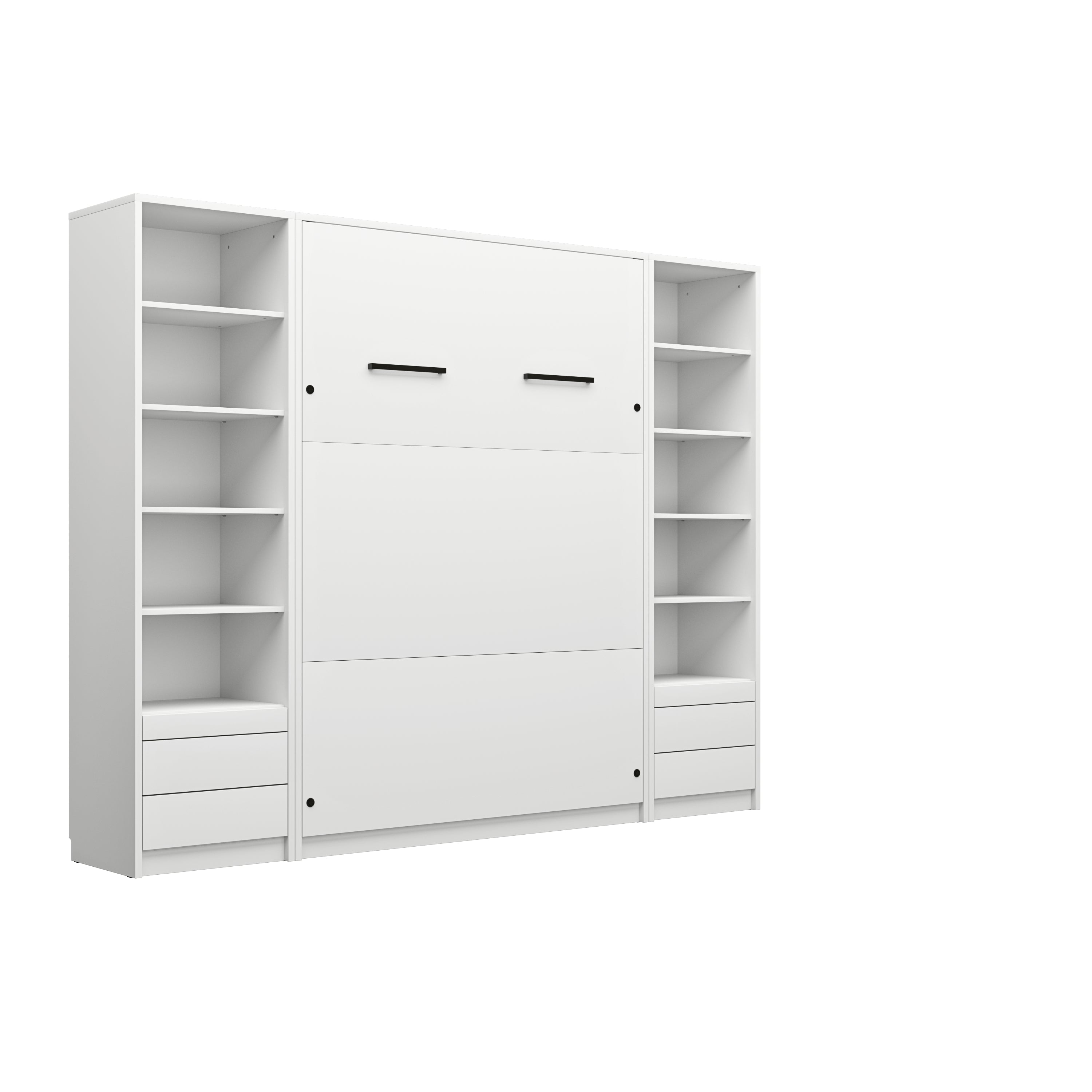 Anpassbares Genius Wandbett-Möbelset 160 x 200 cm, Weiß matt, LED-Beleuchtung