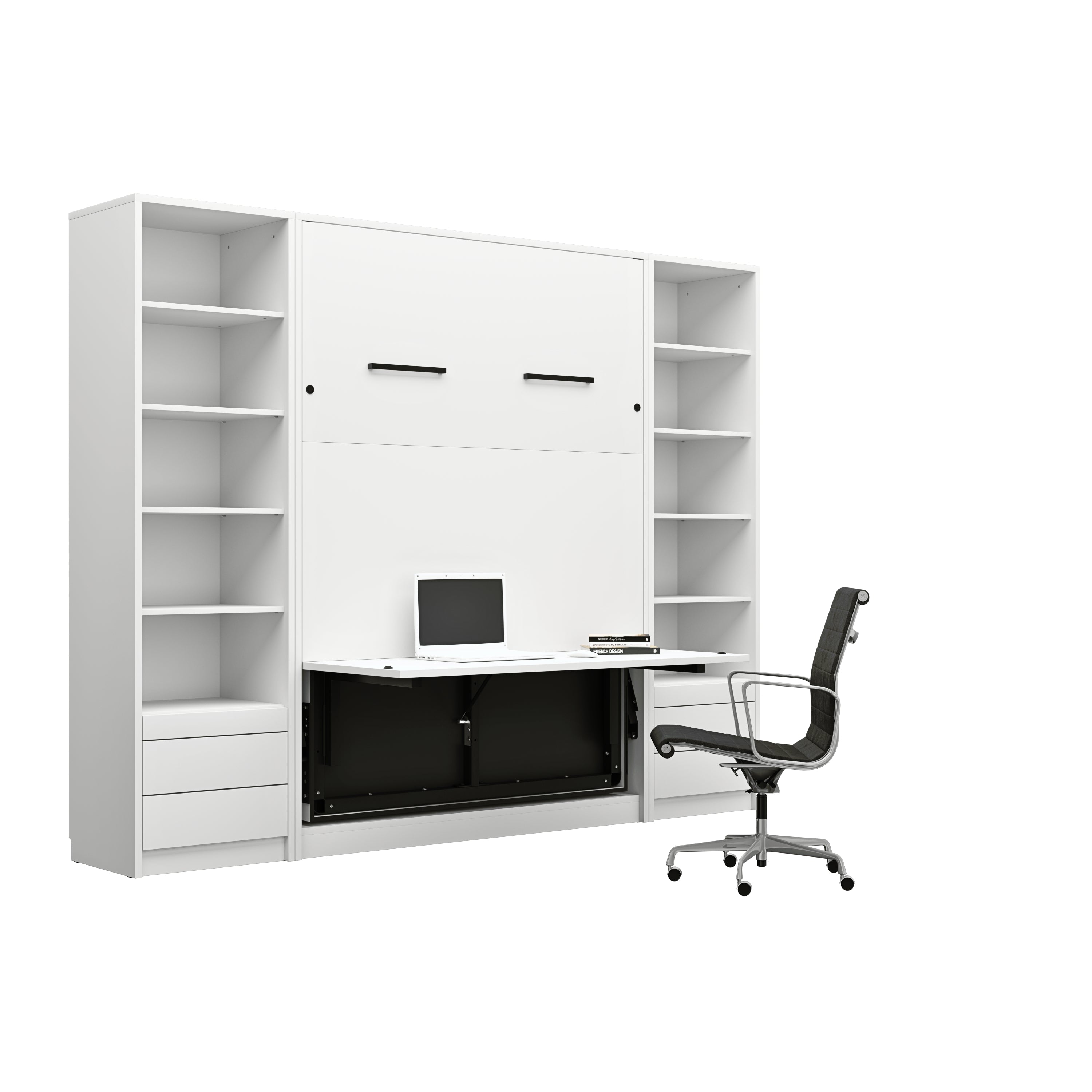 Anpassbares Genius Wandbett-Möbelset 140 x 200 cm, Weiß matt, LED-Beleuchtung