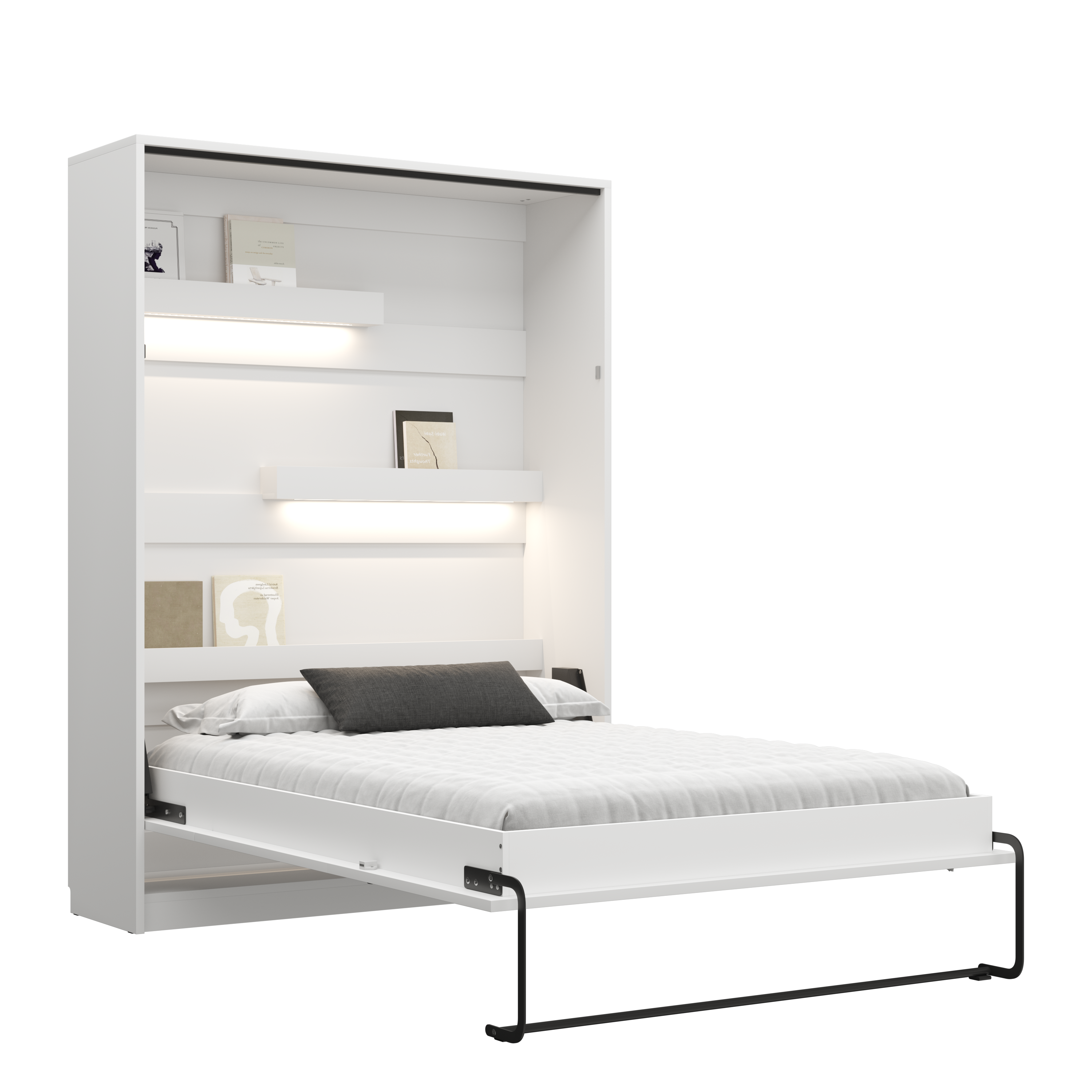 Genius Schrankbett 140x200 cm mit ECO-LEDER Sofa - Weiß Hochglanz