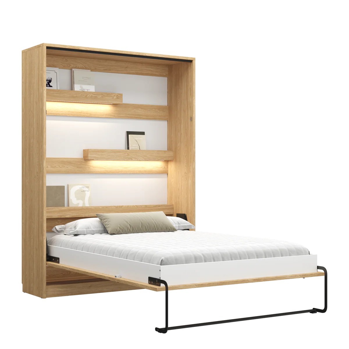 Genius Vertikal-Klappbett – platzsparende Lösung für 120x200 cm Matratze, LED-Beleuchtung