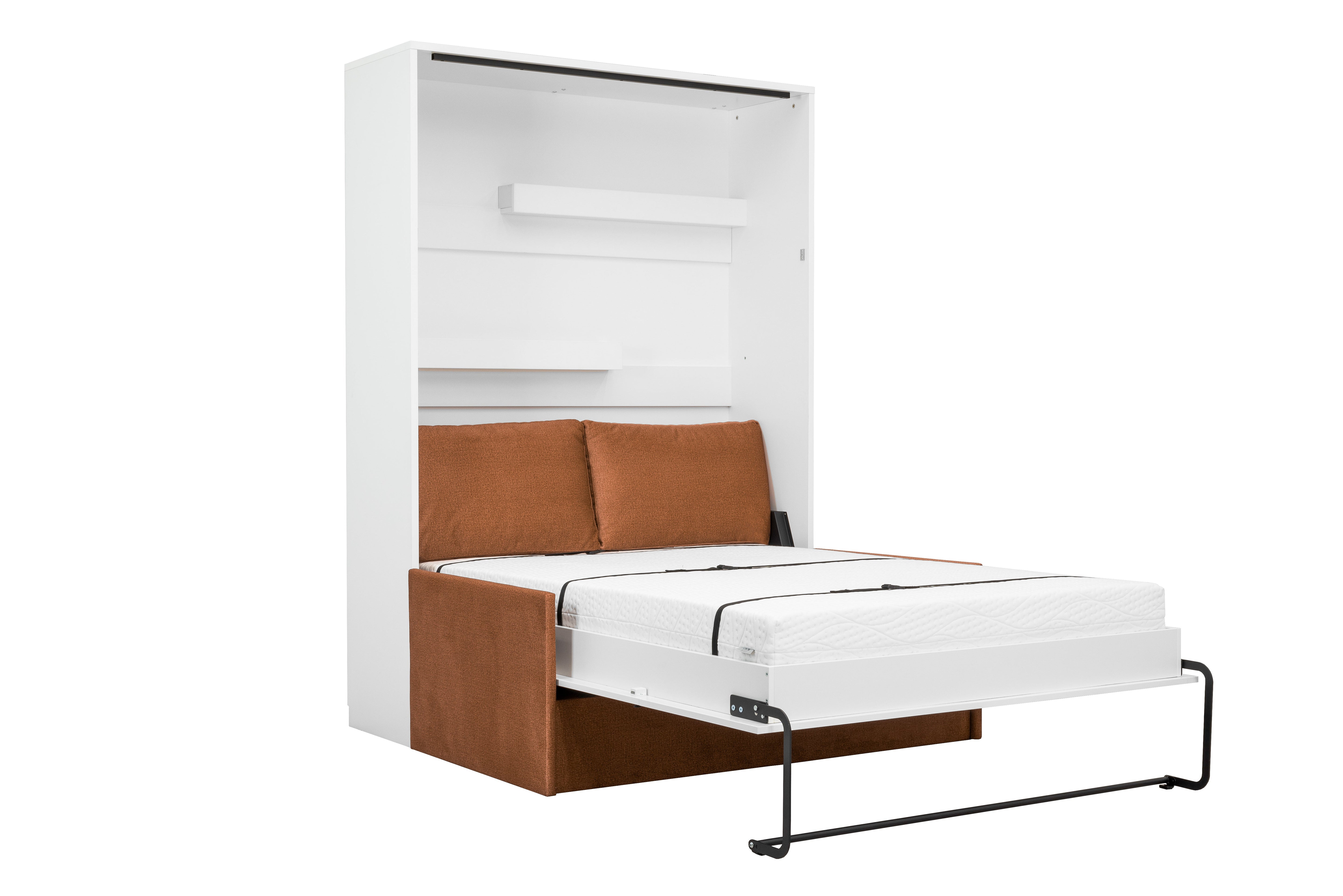 Genius Schrankbett mit Sofa Hochglanz Weiß – für 140x200 cm Matratze