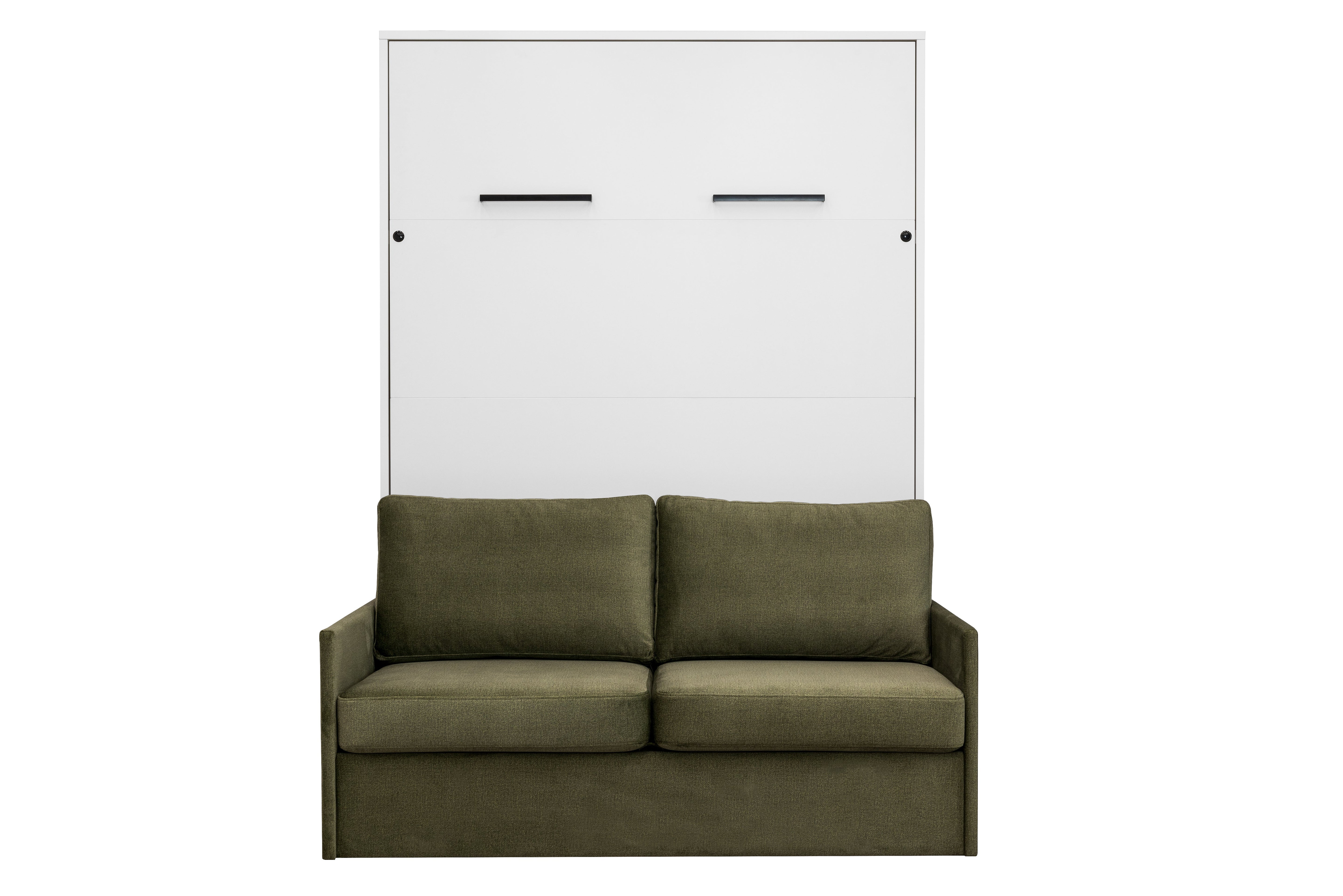 Genius Schrankbett mit Sofa Hochglanz Weiß – für 140x200 cm Matratze