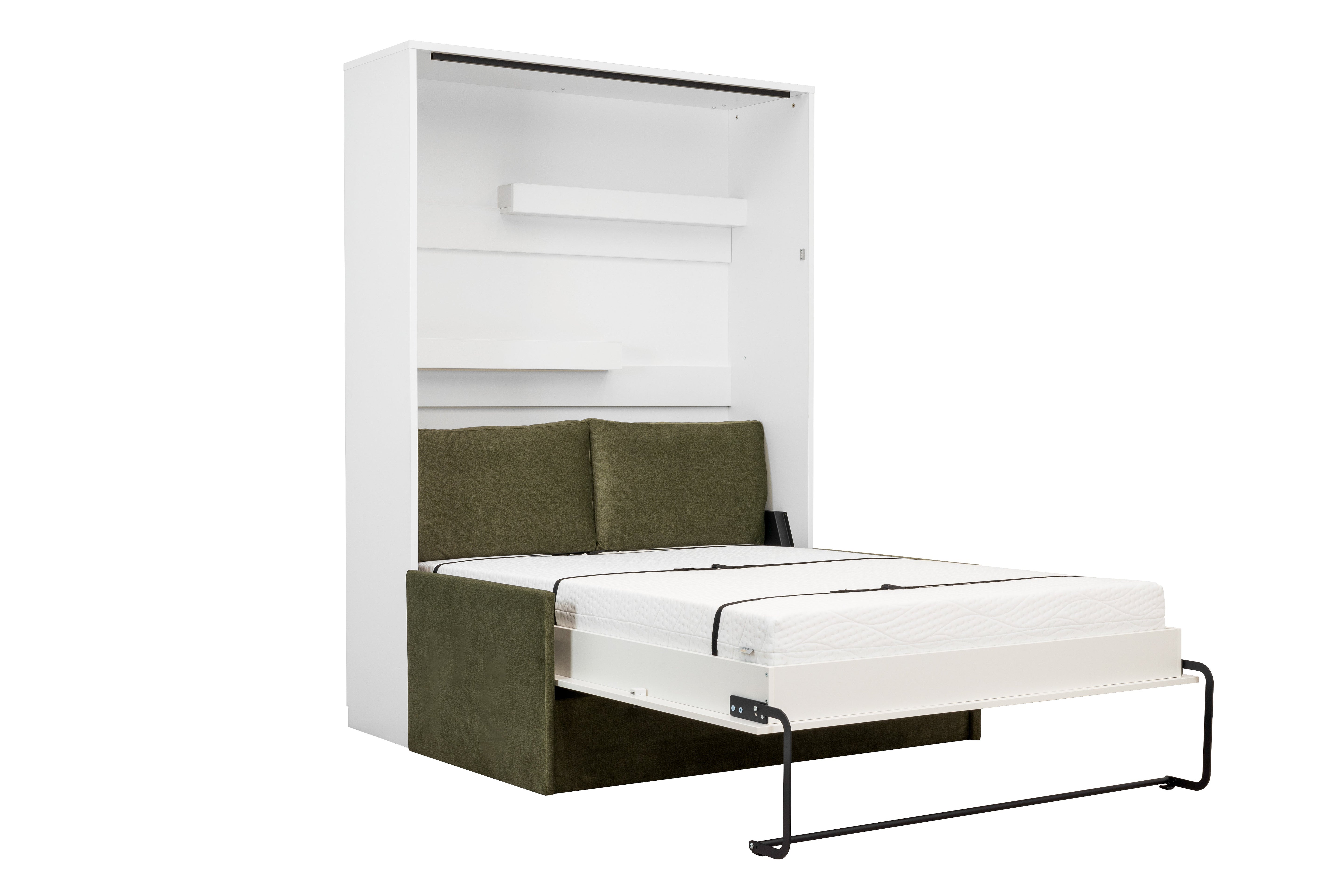 Genius Schrankbett mit Sofa Hochglanz Weiß – für 140x200 cm Matratze