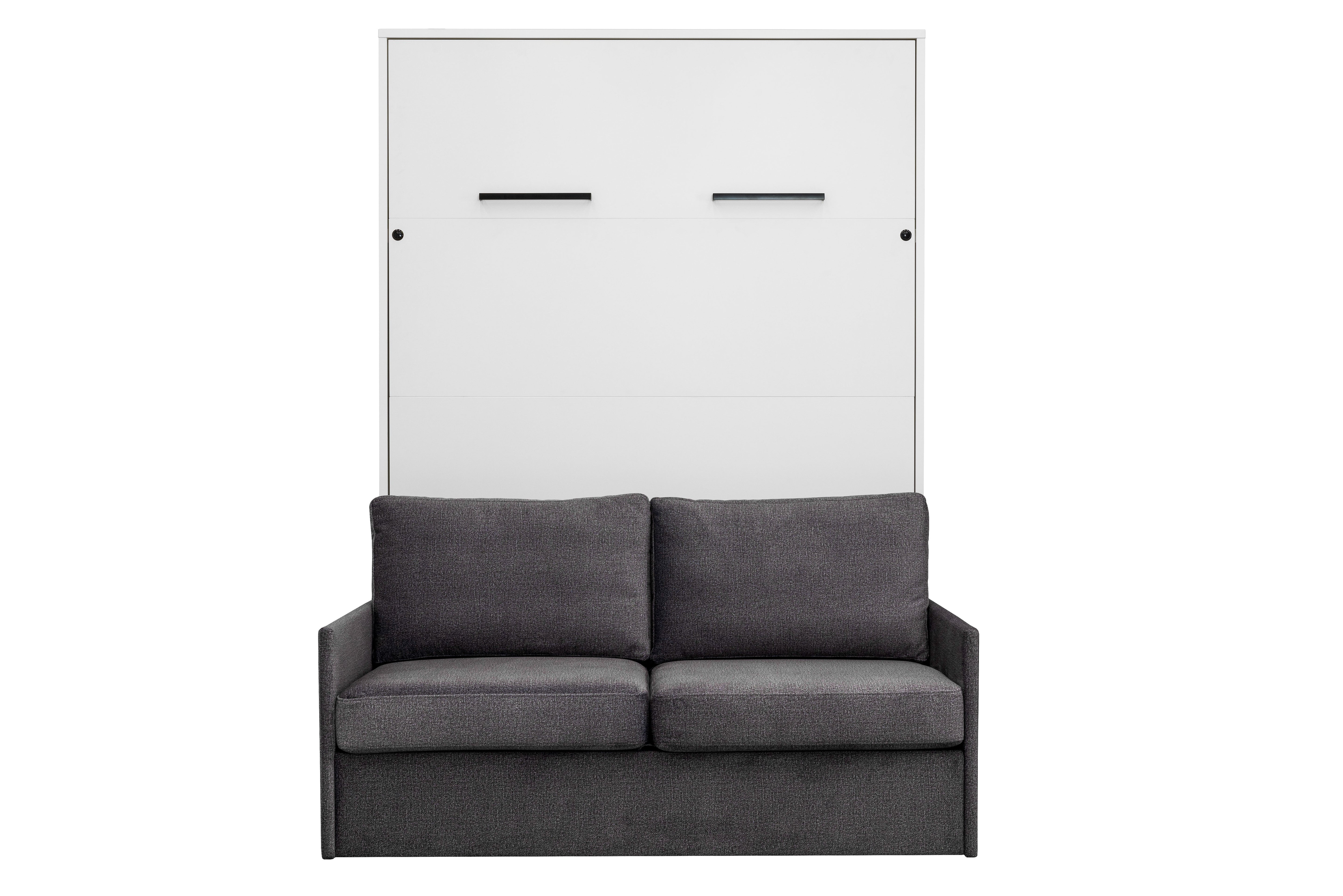 Genius Schrankbett mit Sofa Hochglanz Weiß – für 140x200 cm Matratze