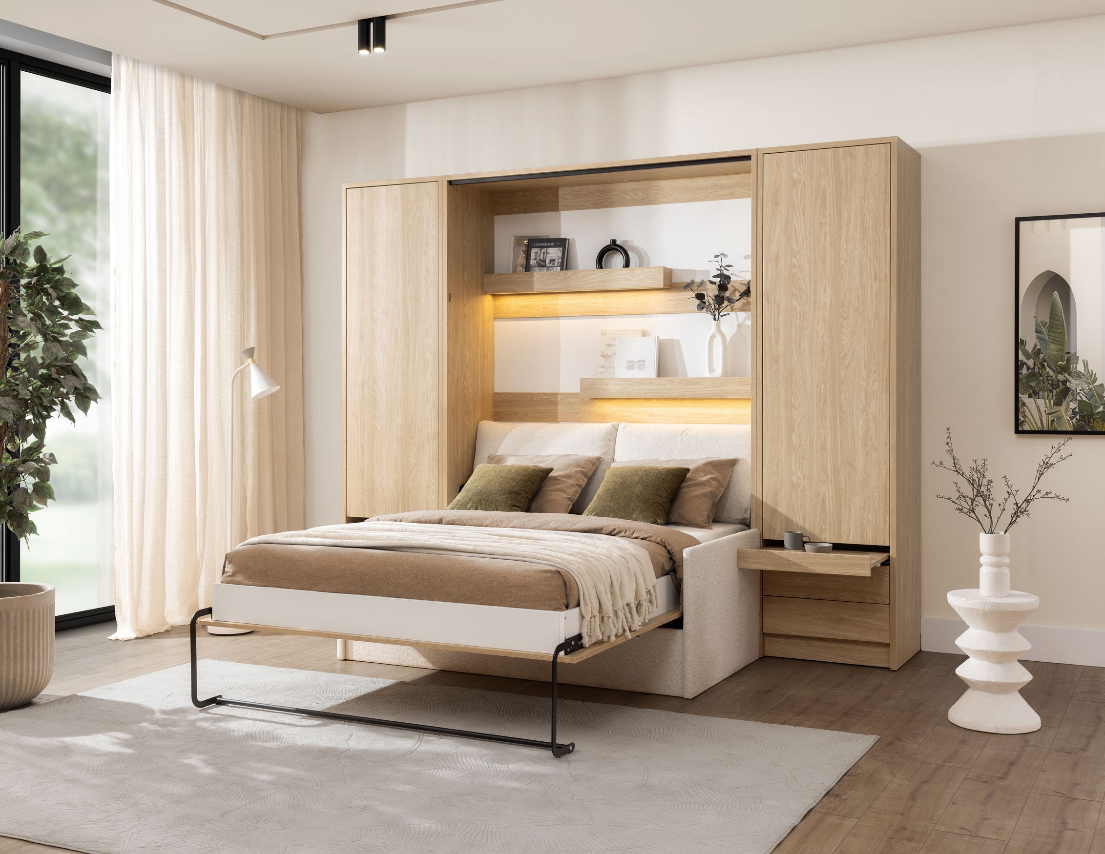 Genius Schrankbett mit Sofa Wildeiche geölt – für Matratze 140x200 cm