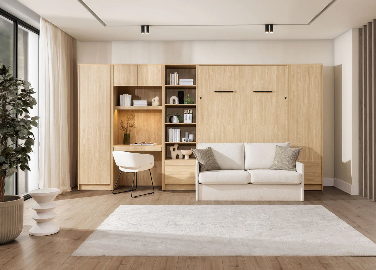 Customizable Genius Murphy Bed with Sofa Set 160 x 200 cm -Oiled Oak