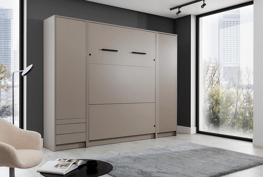 Anpassbares Genius Wandbett-Möbelset 140 x 200 cm, geölte Eiche, LED-Beleuchtung