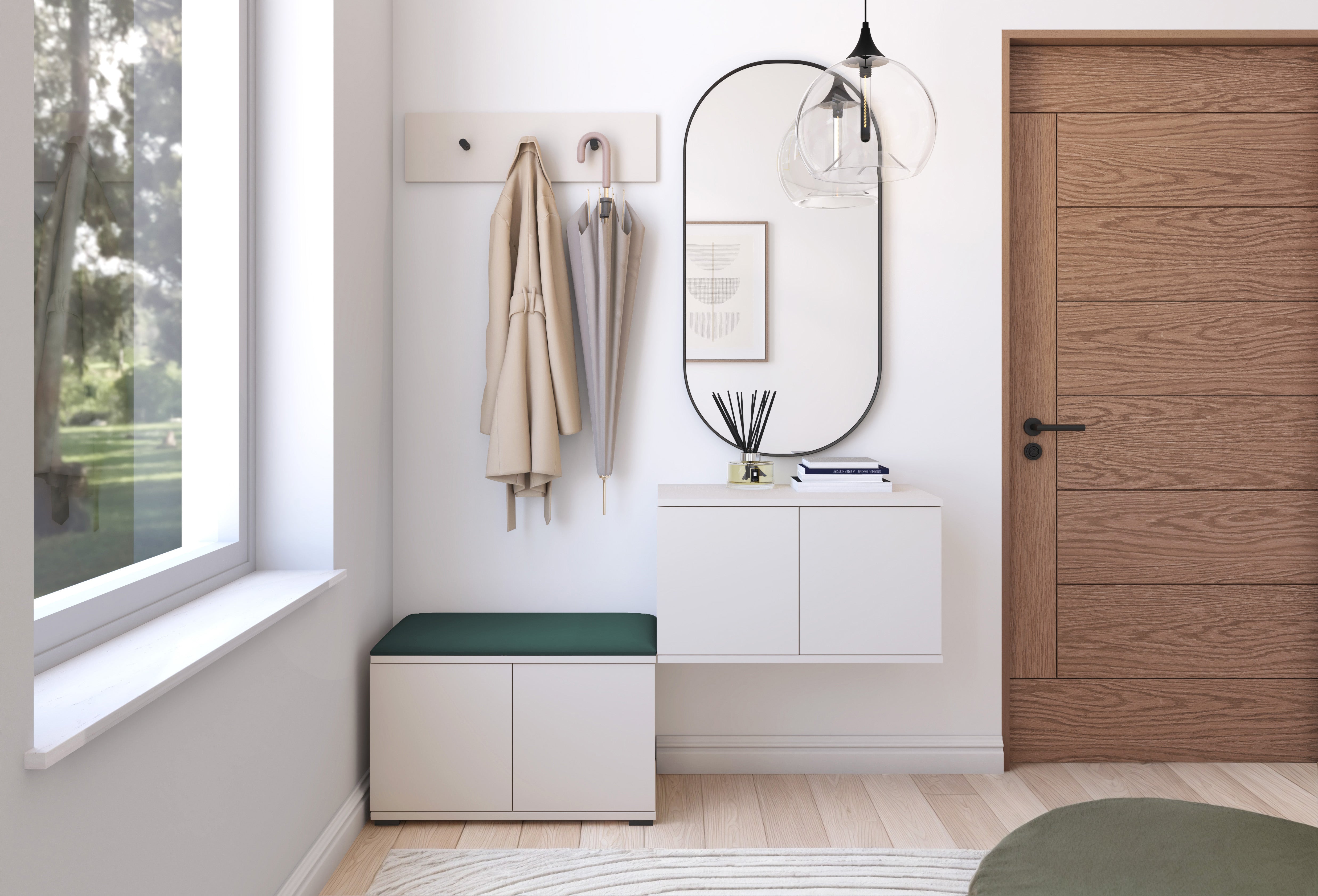 PK Bianco 7 Hallway Wardrobe Set - Upholstered Panels in Various Colours