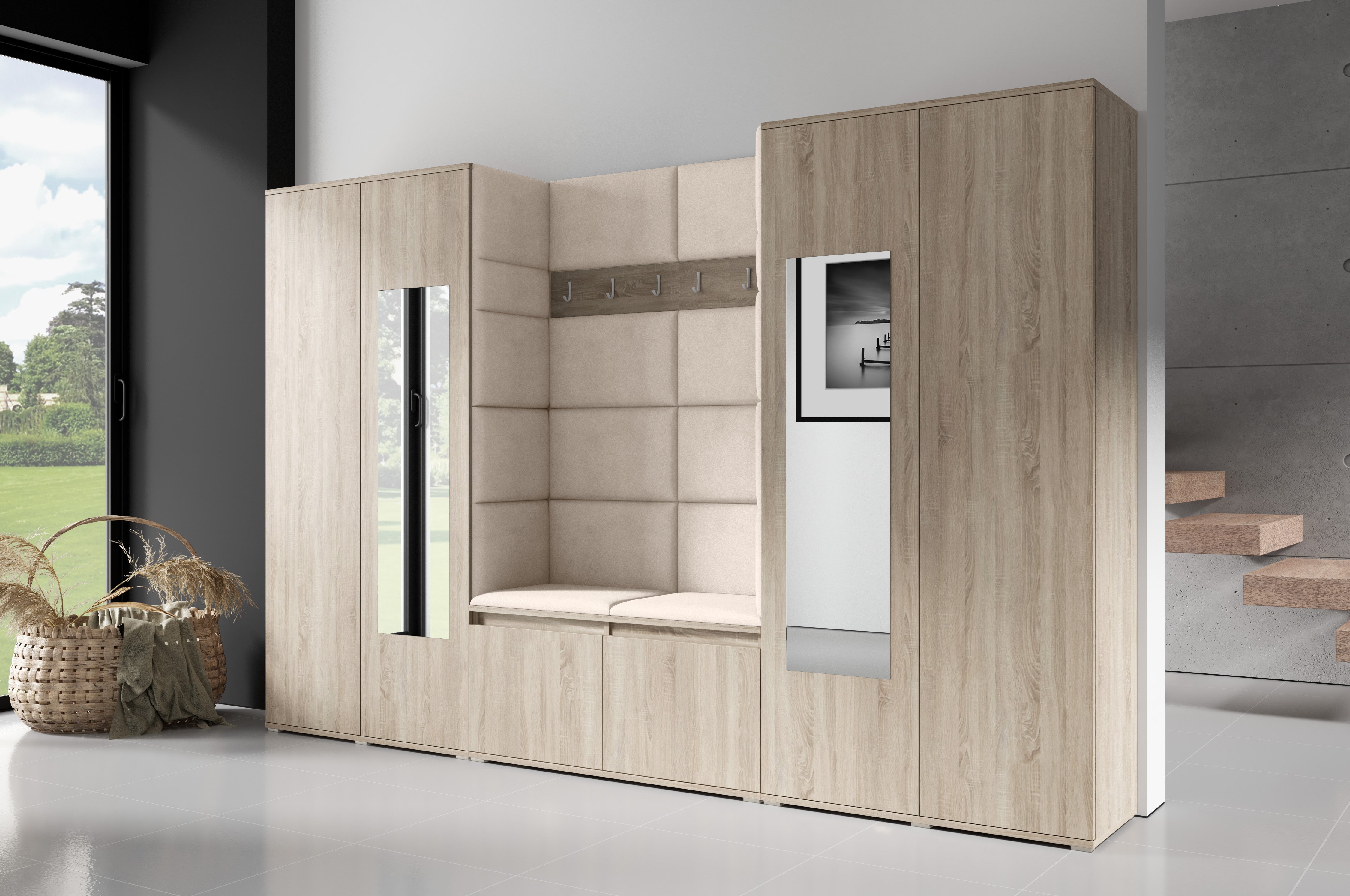 PK Emi 10 Flurgarderobe Sonoma - Polsterpaneele in verschiedenen Farben