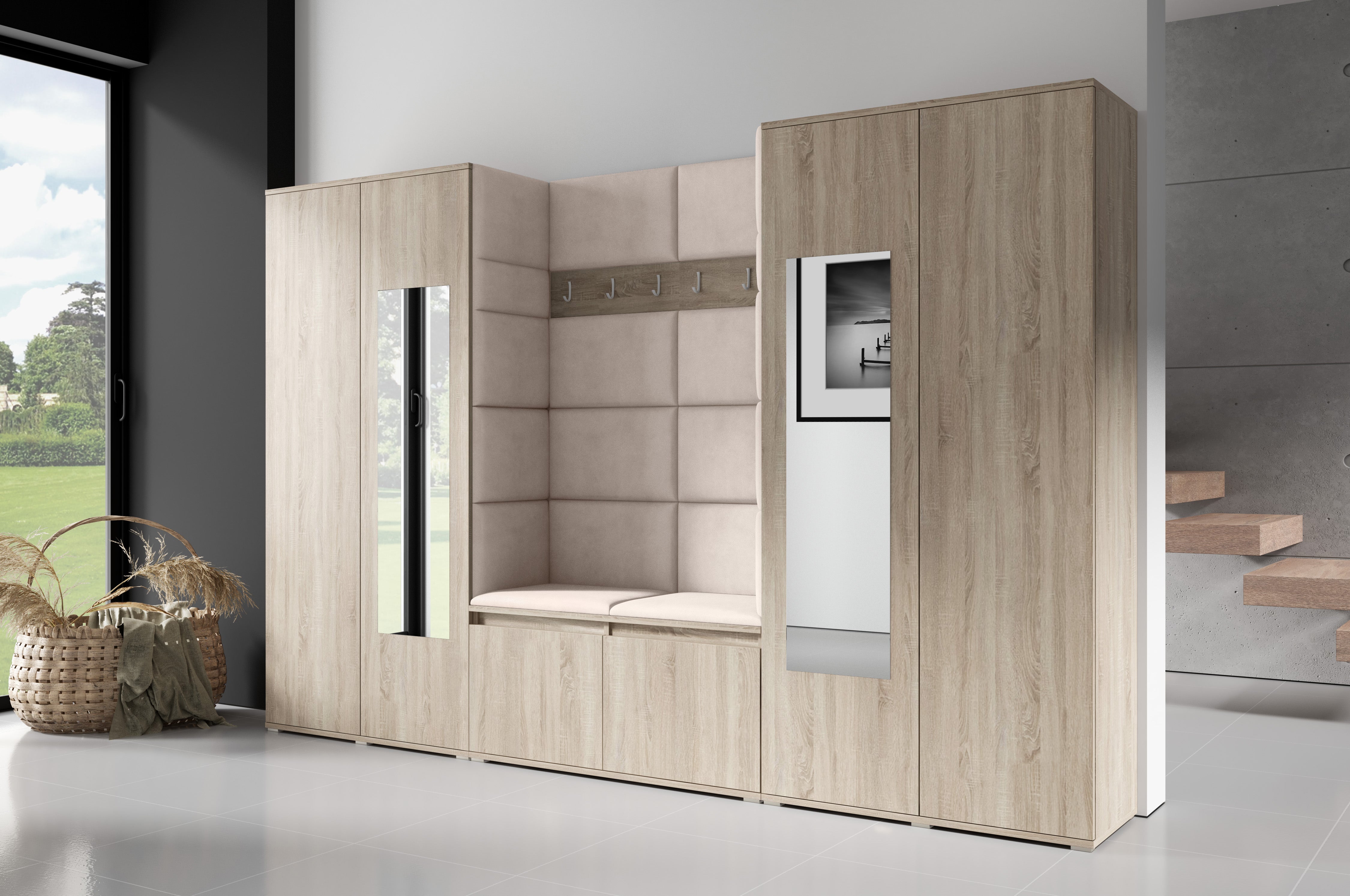 PK Emi 10 Flurgarderobe Sonoma - Polsterpaneele in verschiedenen Farben