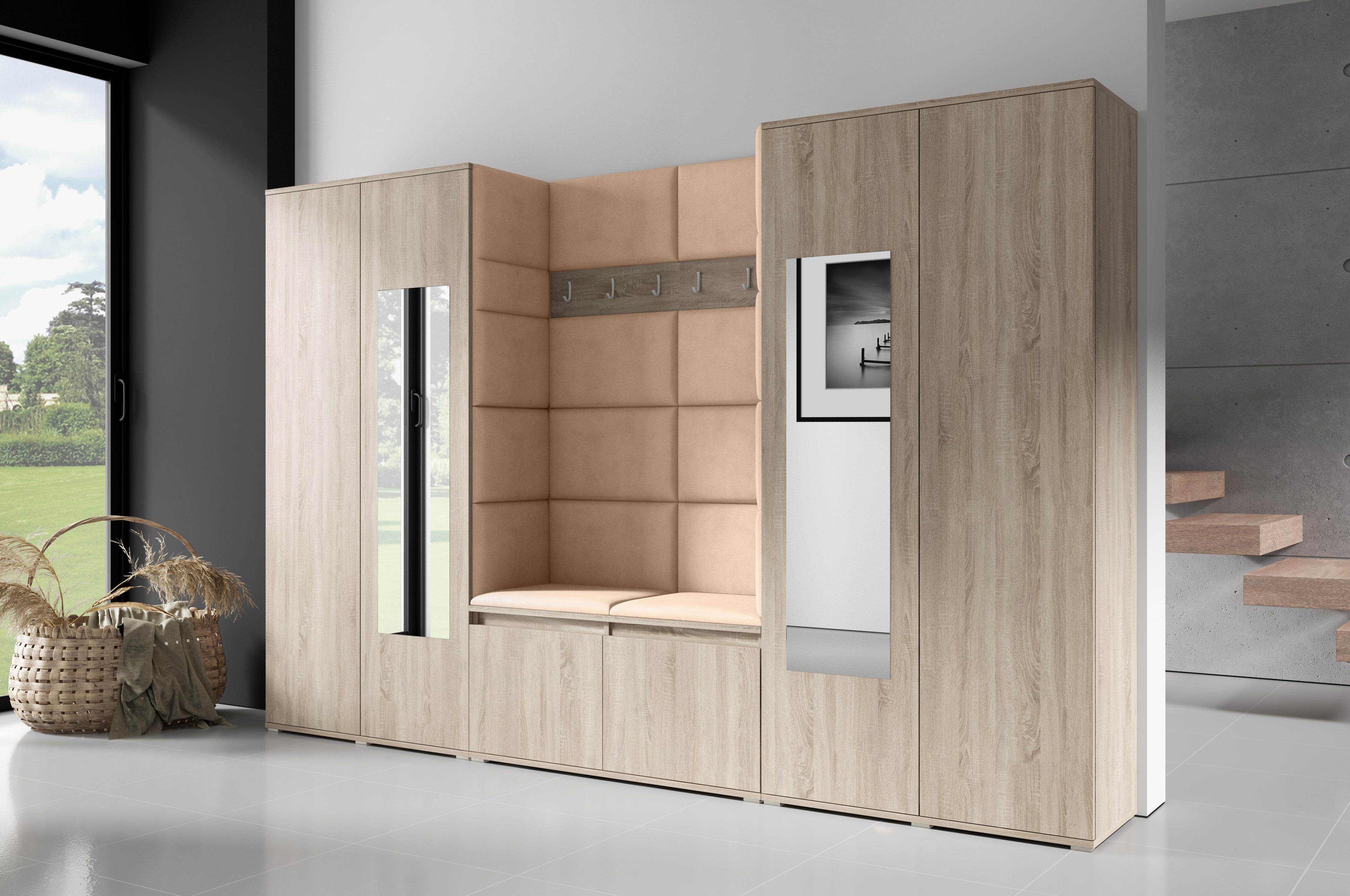 PK Emi 10 Flurgarderobe Sonoma - Polsterpaneele in verschiedenen Farben