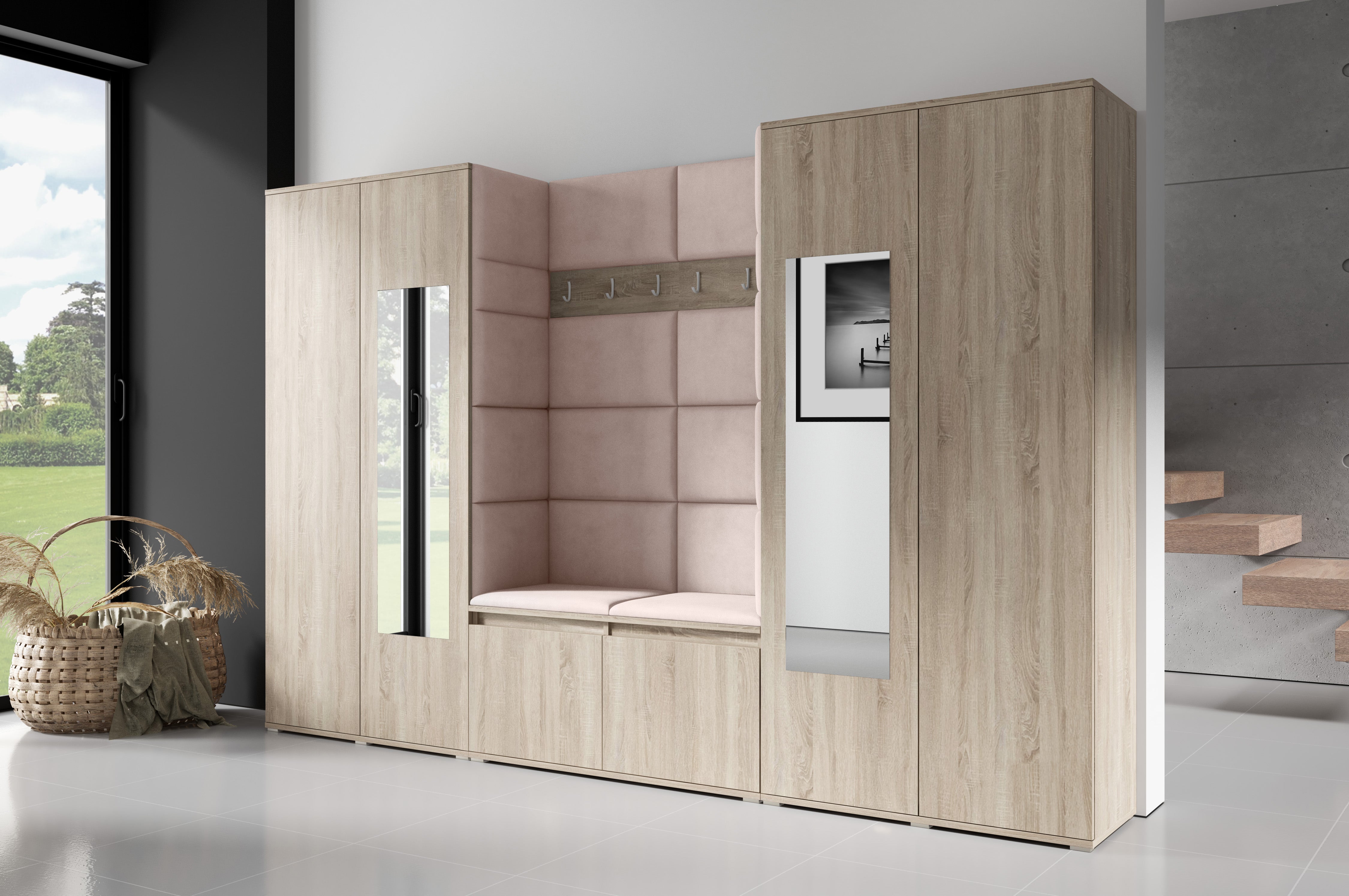 PK Emi 10 Flurgarderobe Sonoma - Polsterpaneele in verschiedenen Farben