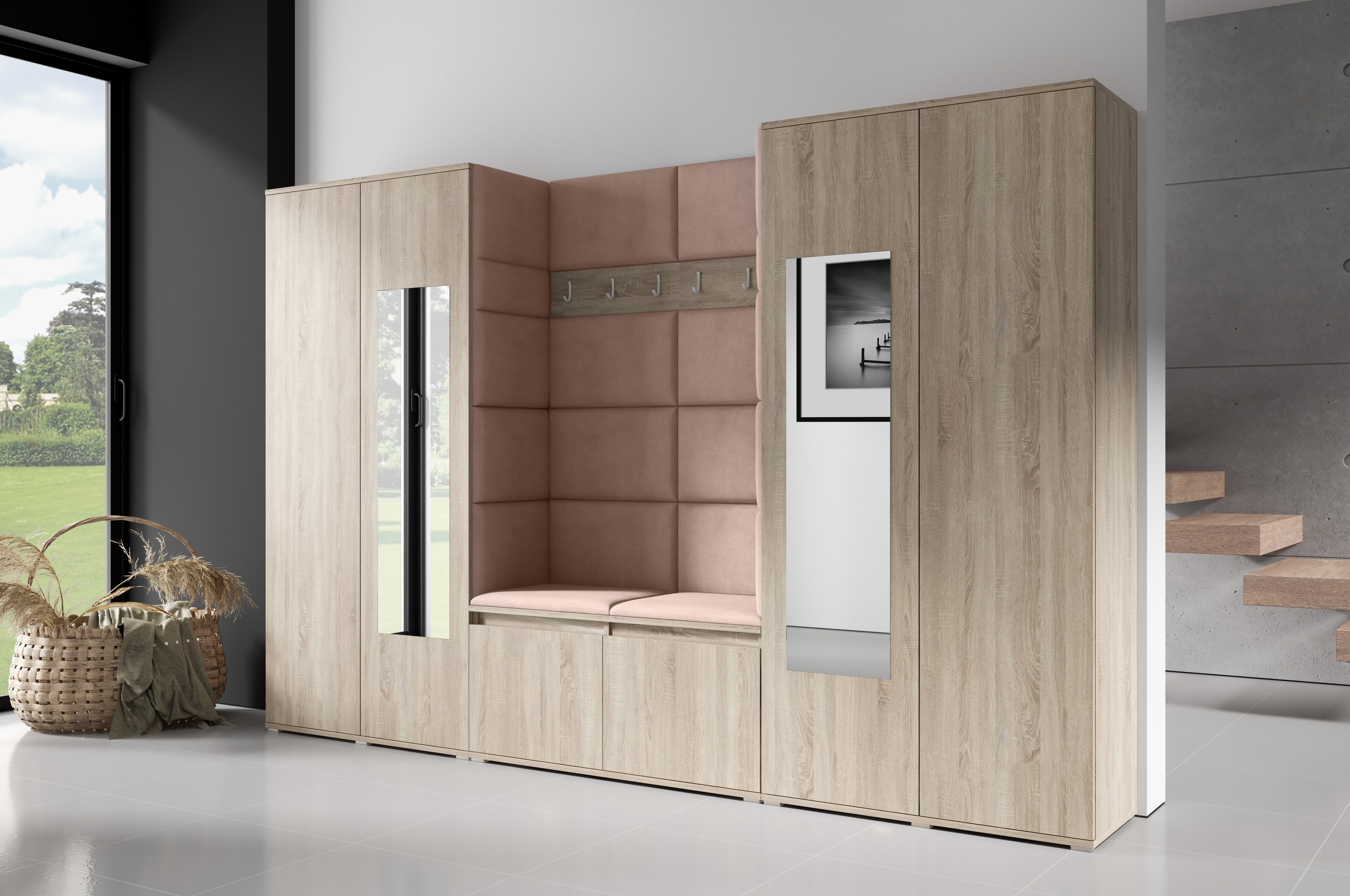 PK Emi 10 Flurgarderobe Sonoma - Polsterpaneele in verschiedenen Farben