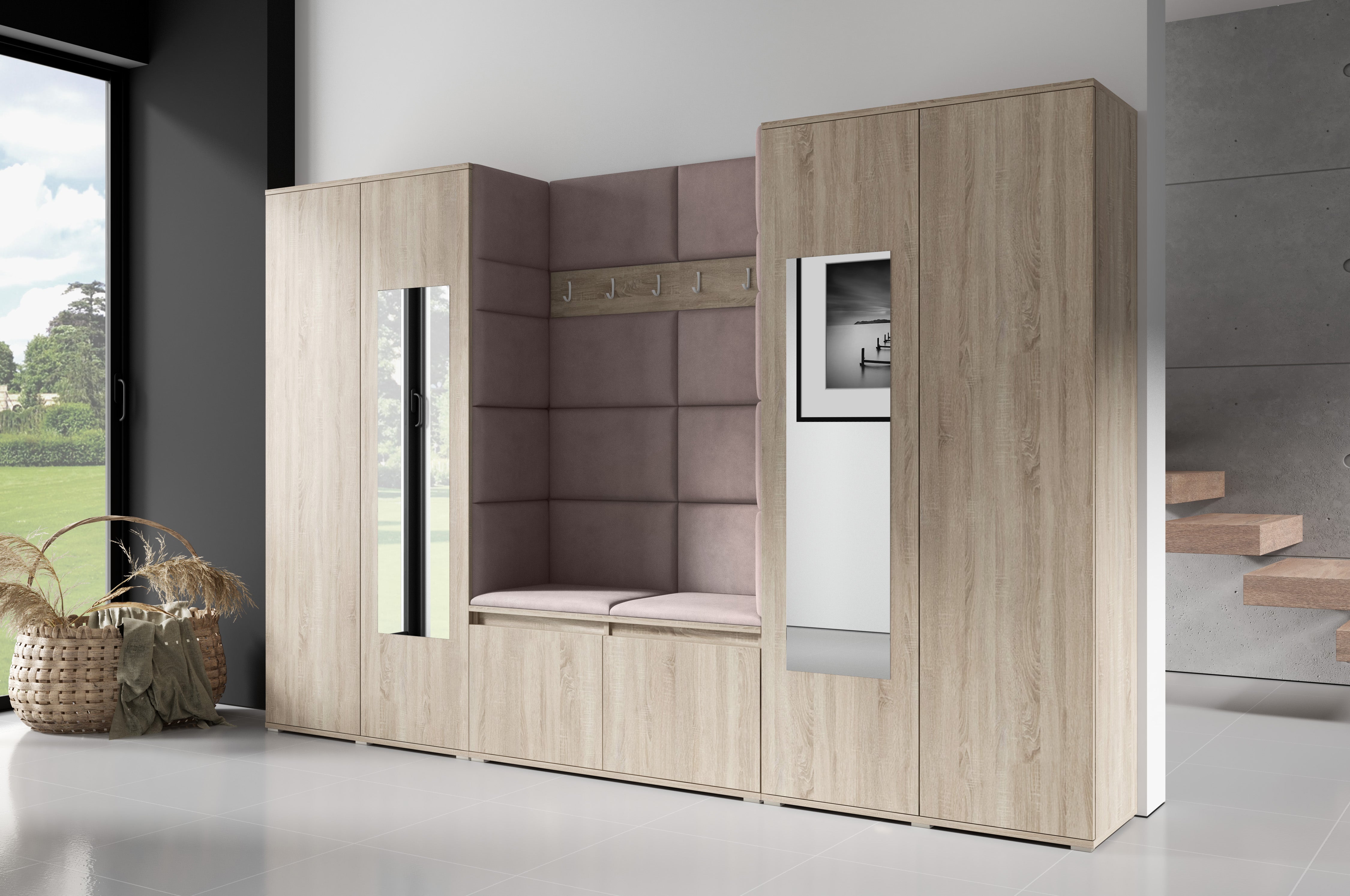 PK Emi 10 Flurgarderobe Sonoma - Polsterpaneele in verschiedenen Farben