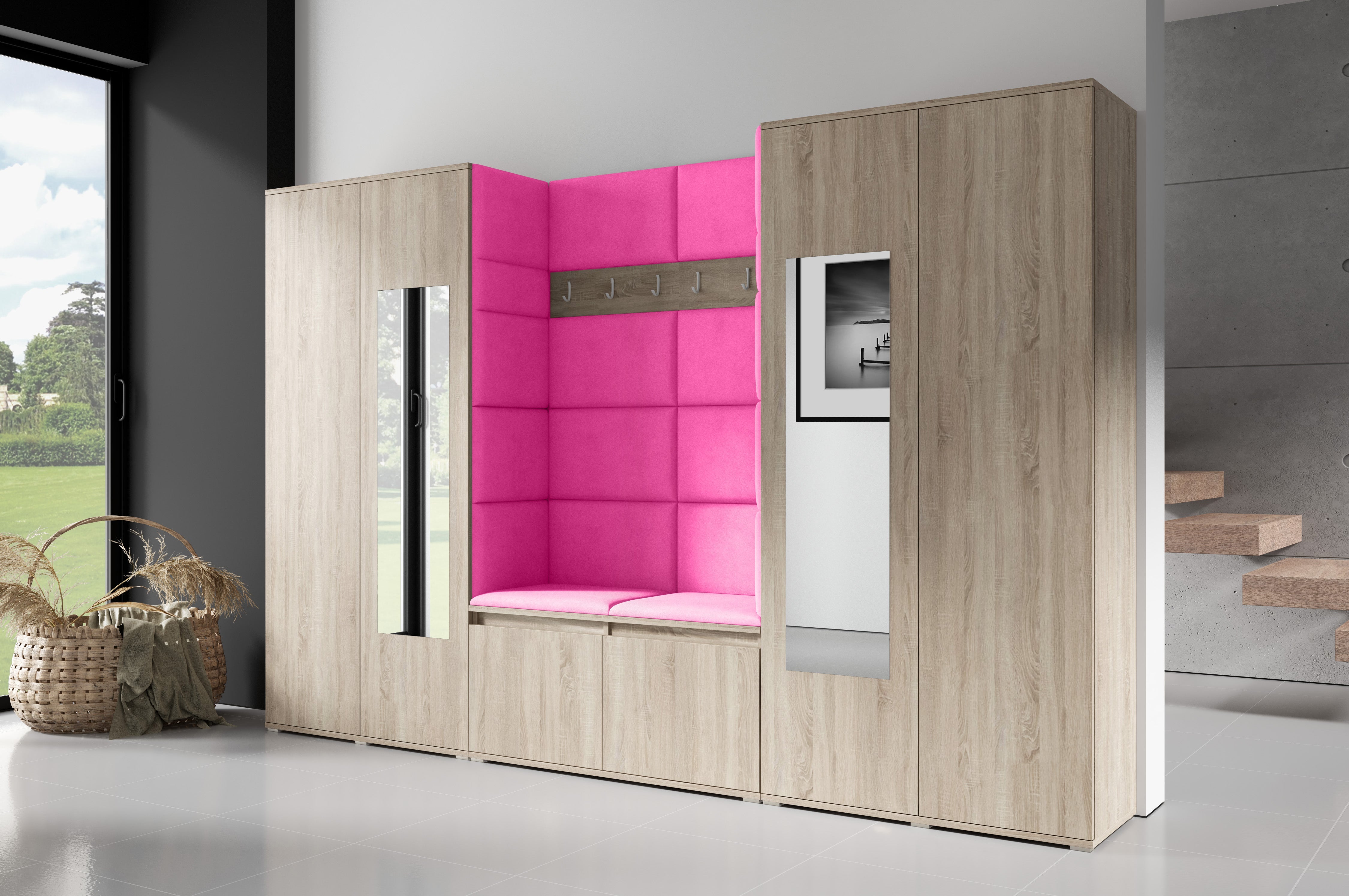 PK Emi 10 Flurgarderobe Sonoma - Polsterpaneele in verschiedenen Farben