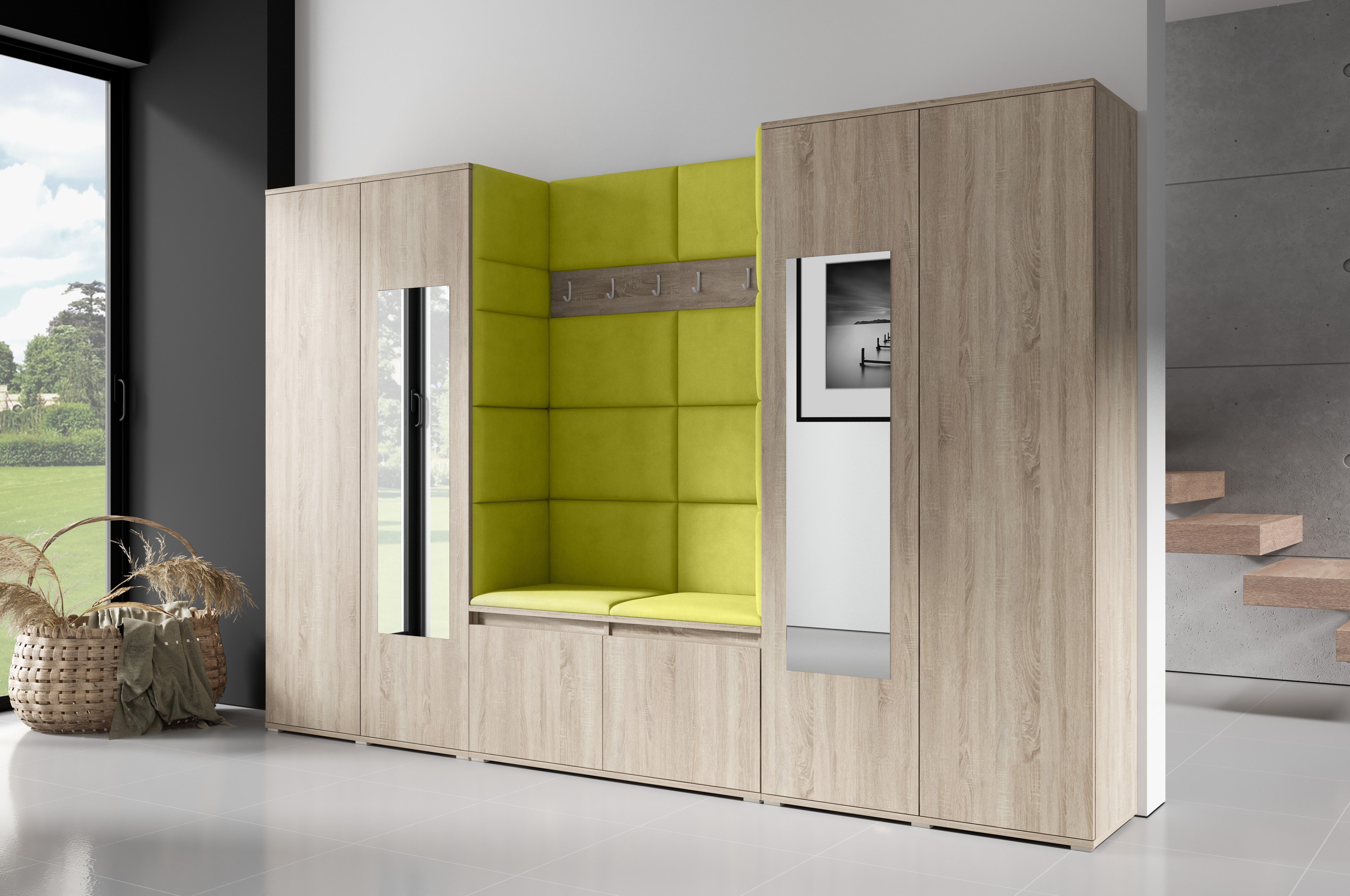 PK Emi 10 Flurgarderobe Sonoma - Polsterpaneele in verschiedenen Farben