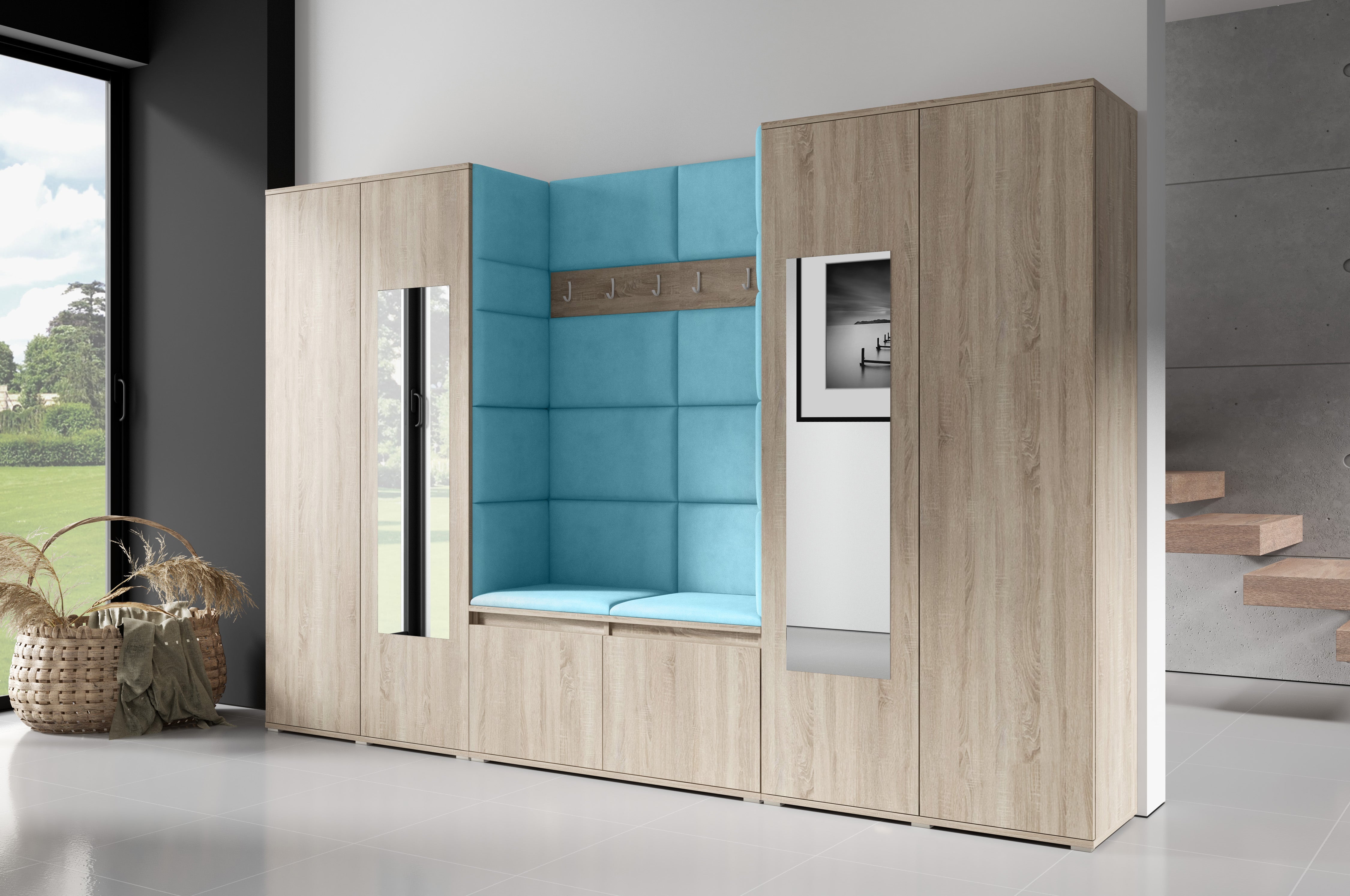 PK Emi 10 Flurgarderobe Sonoma - Polsterpaneele in verschiedenen Farben