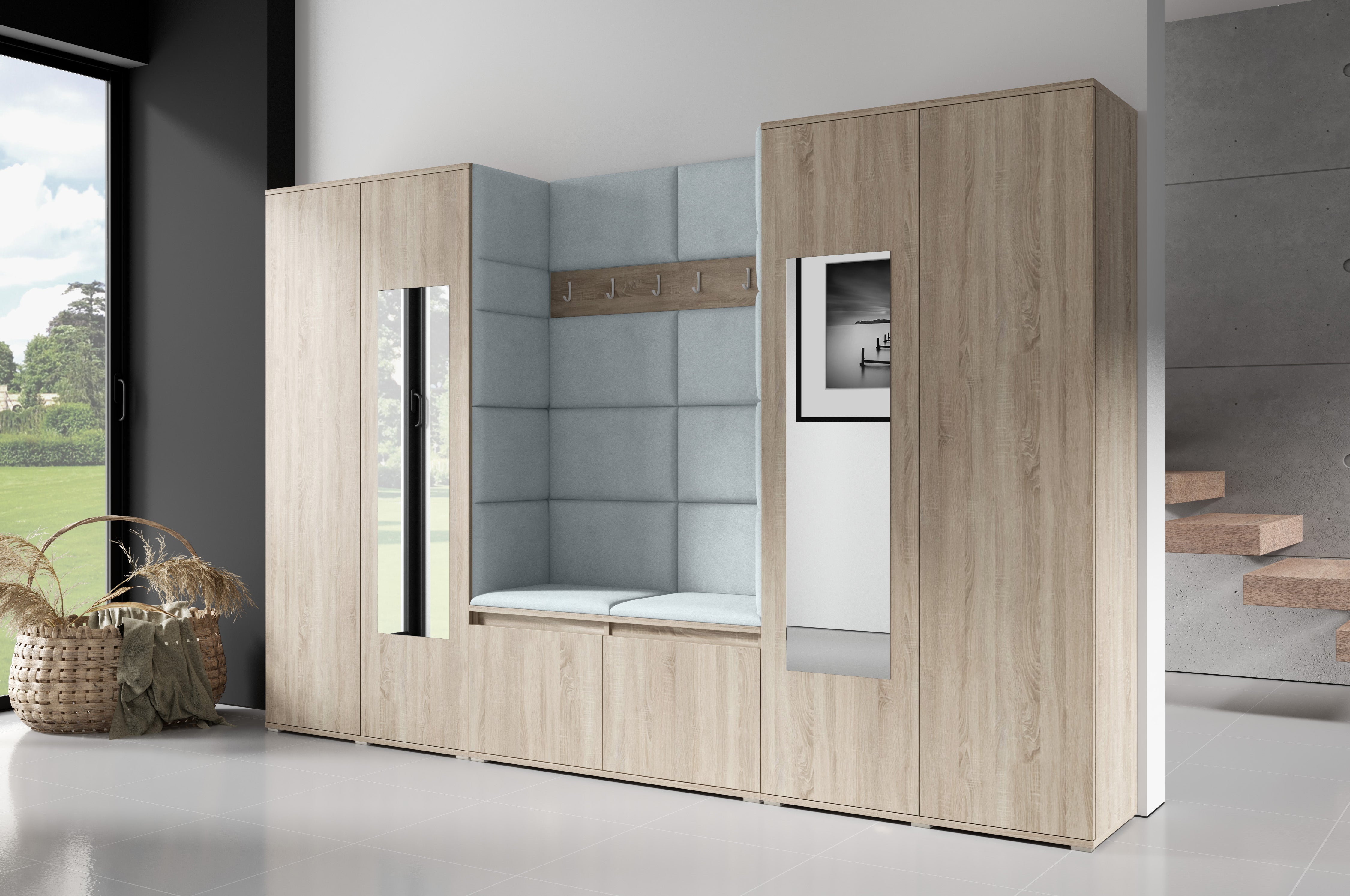 PK Emi 10 Flurgarderobe Sonoma - Polsterpaneele in verschiedenen Farben