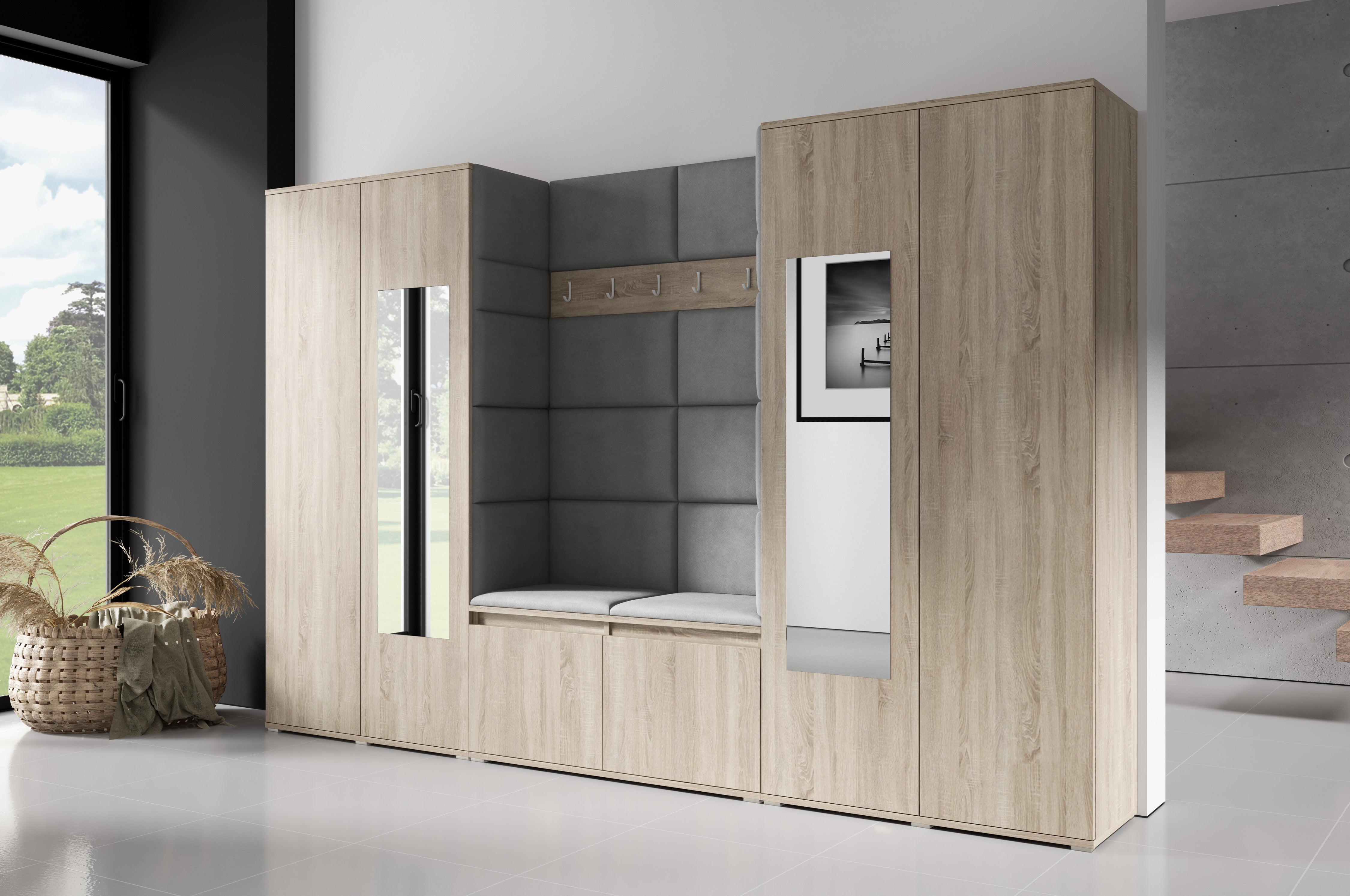 PK Emi 10 Flurgarderobe Sonoma - Polsterpaneele in verschiedenen Farben