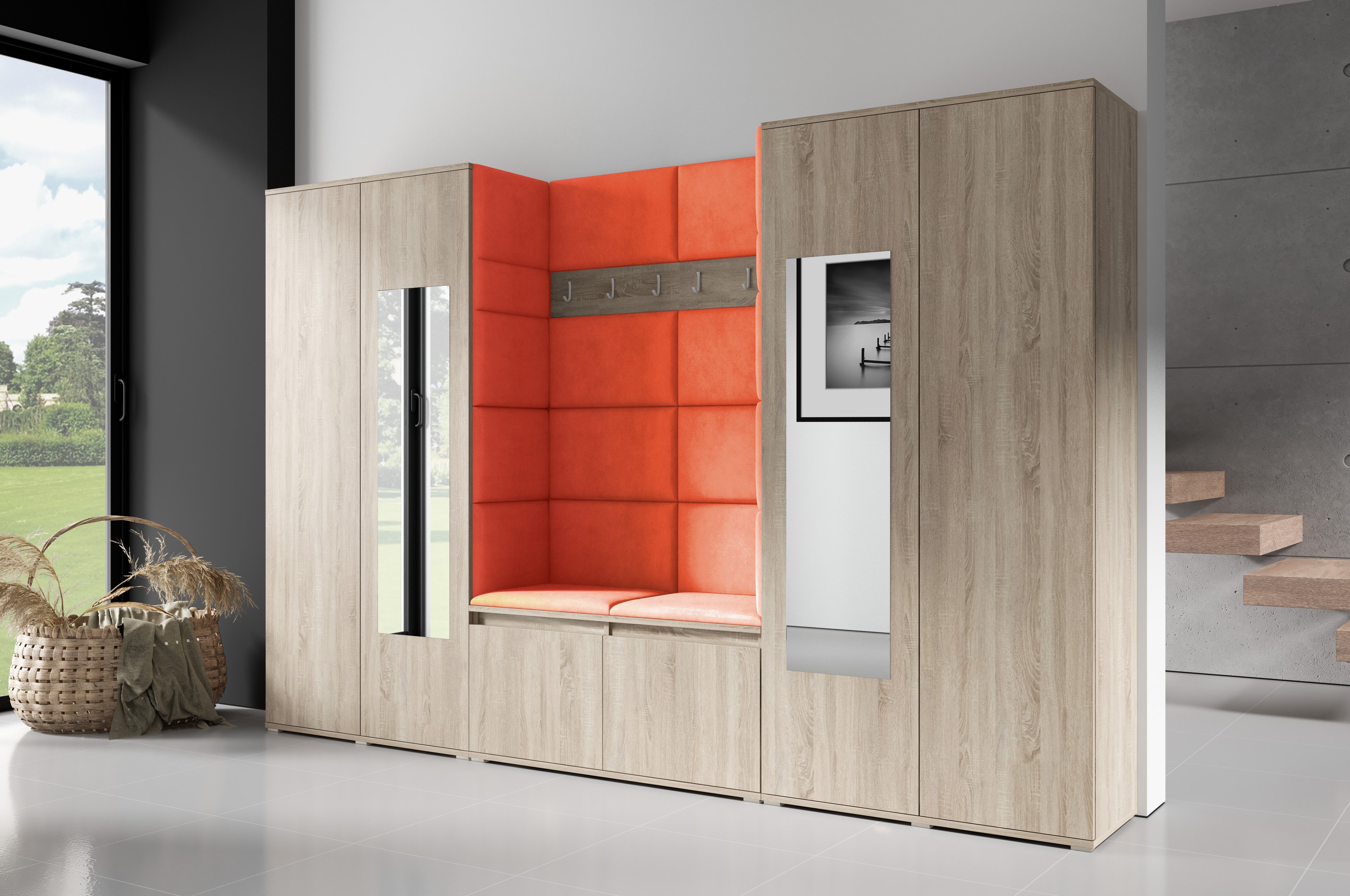 PK Emi 10 Flurgarderobe Sonoma - Polsterpaneele in verschiedenen Farben