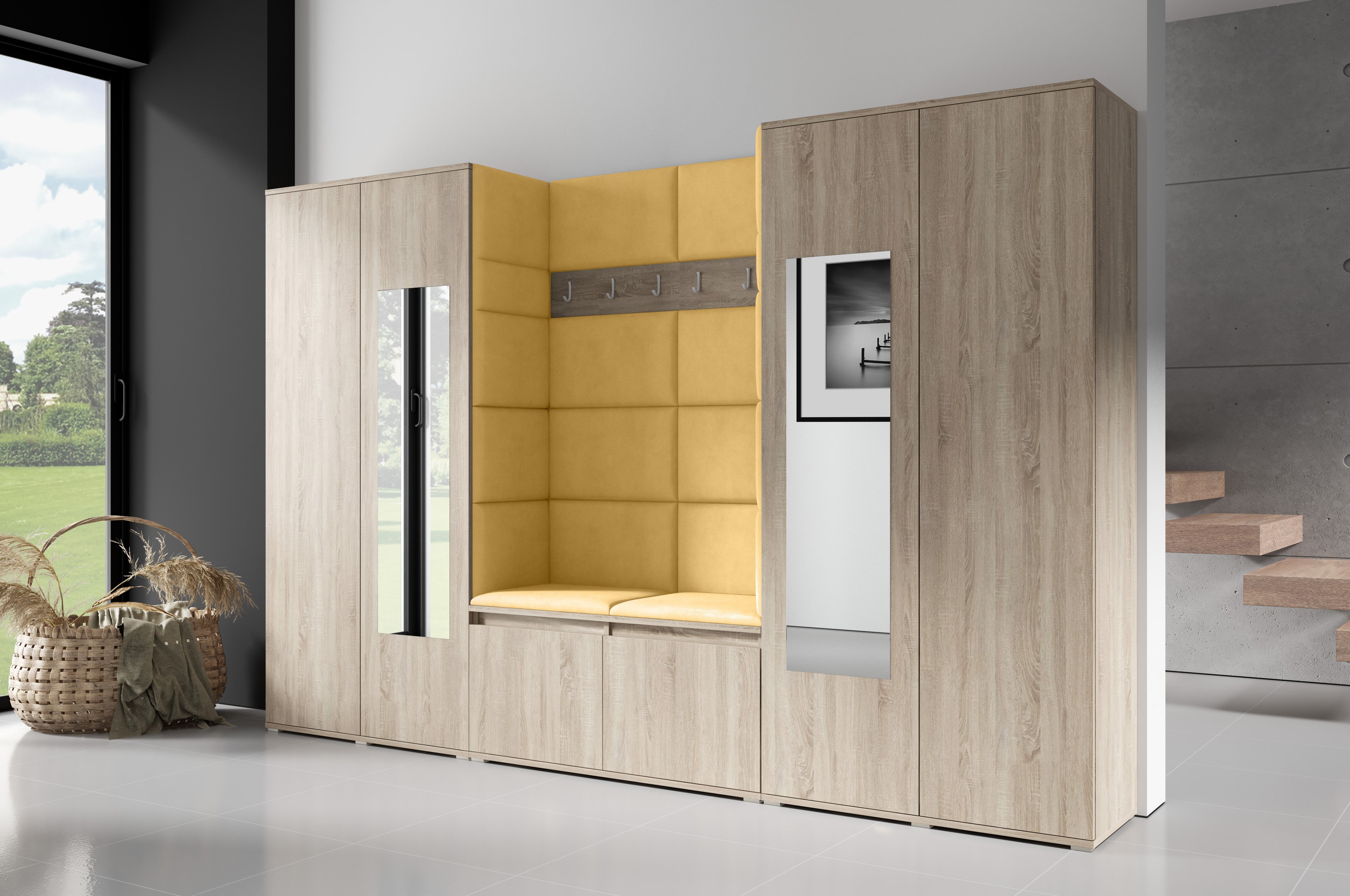 PK Emi 10 Flurgarderobe Sonoma - Polsterpaneele in verschiedenen Farben