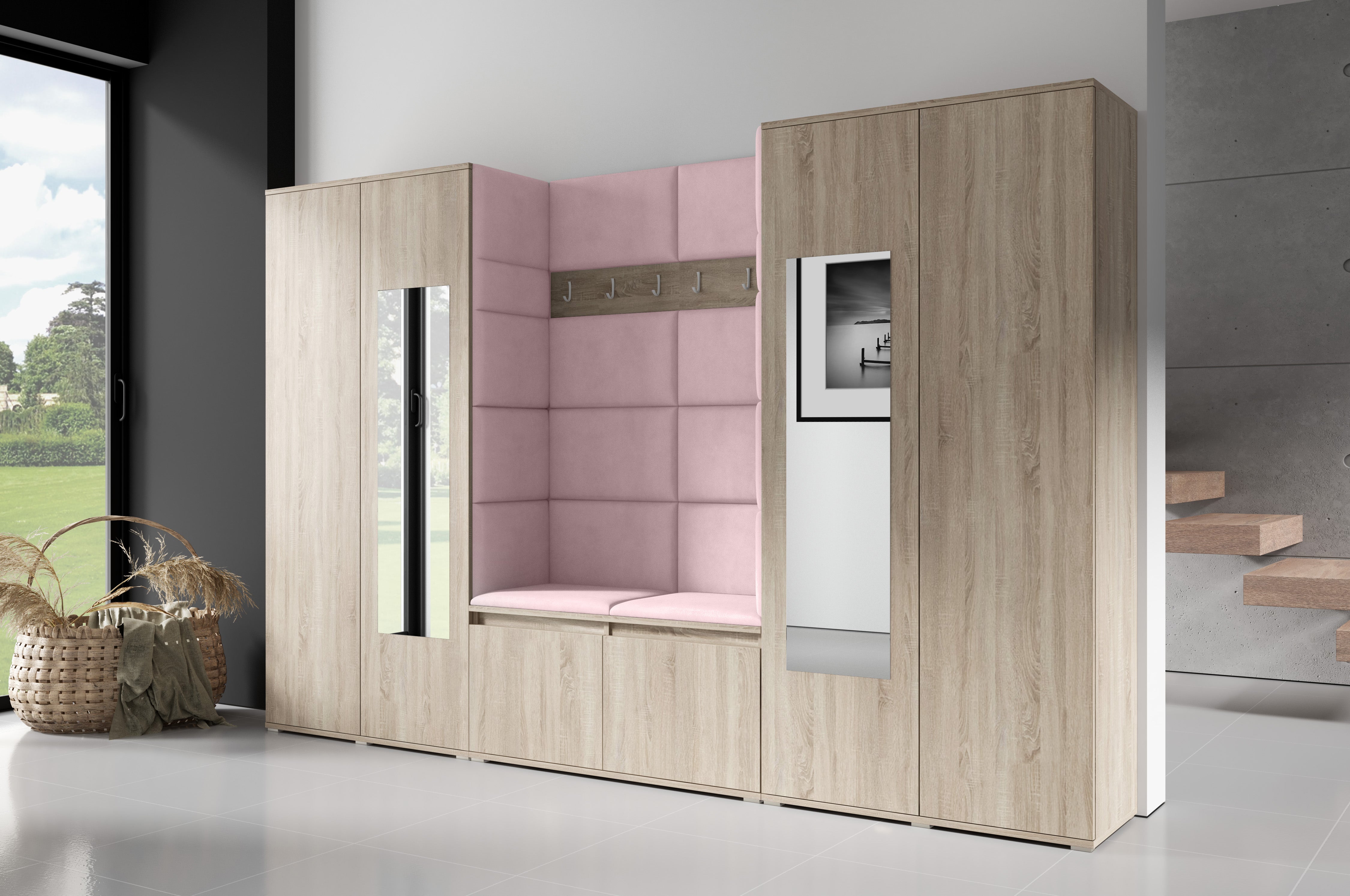 PK Emi 10 Flurgarderobe Sonoma - Polsterpaneele in verschiedenen Farben