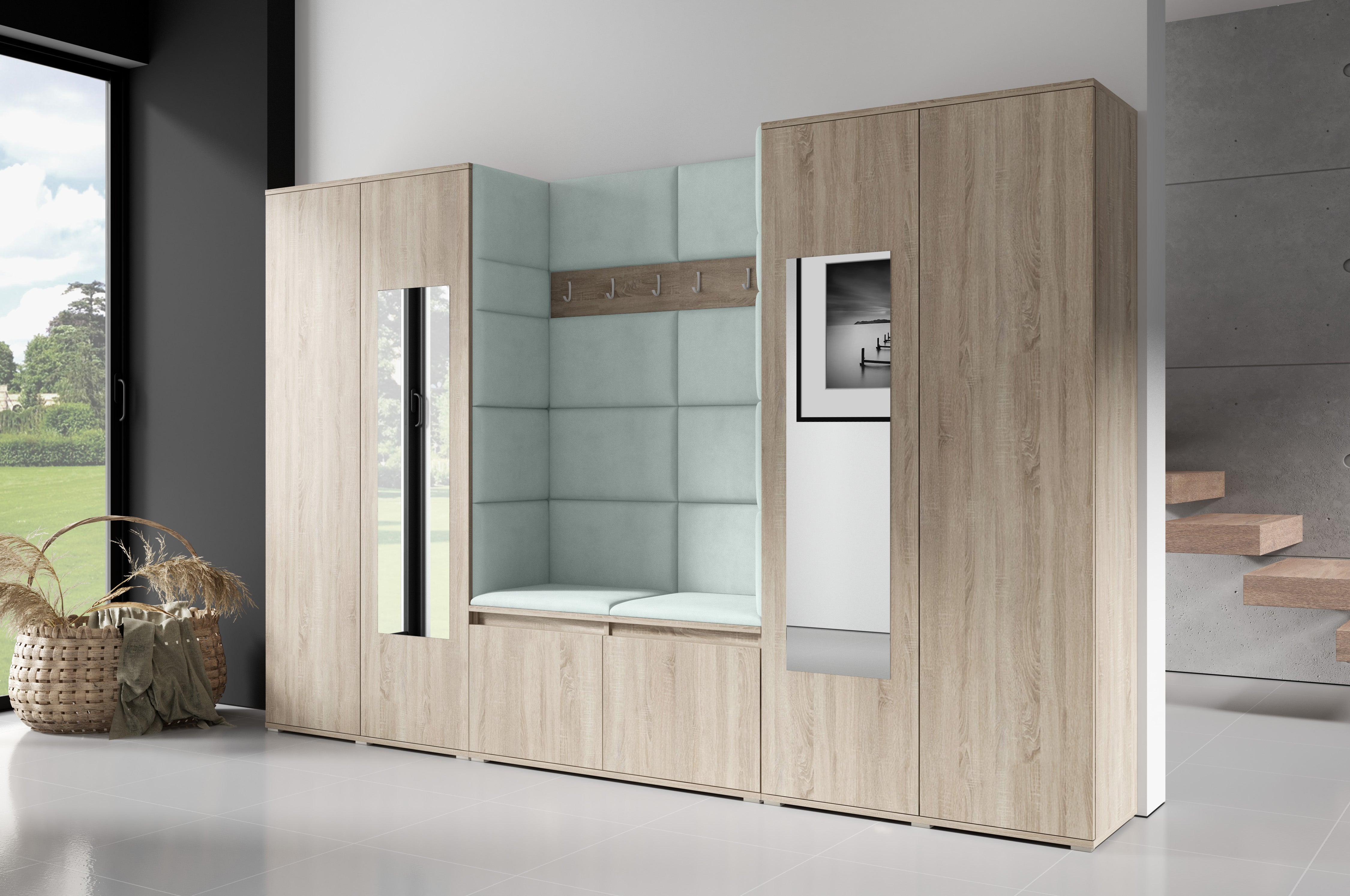 PK Emi 10 Flurgarderobe Sonoma - Polsterpaneele in verschiedenen Farben