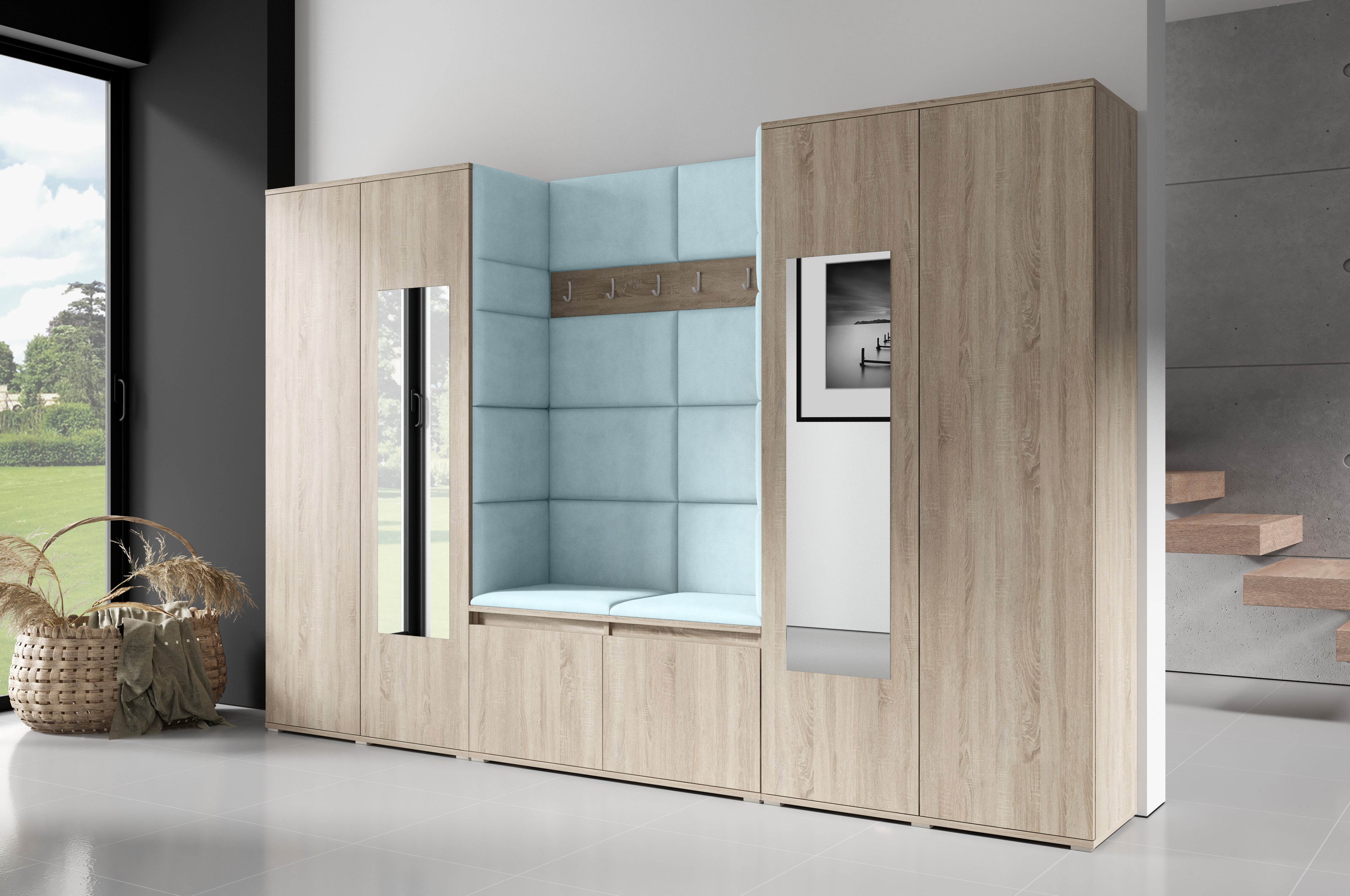 PK Emi 10 Flurgarderobe Sonoma - Polsterpaneele in verschiedenen Farben