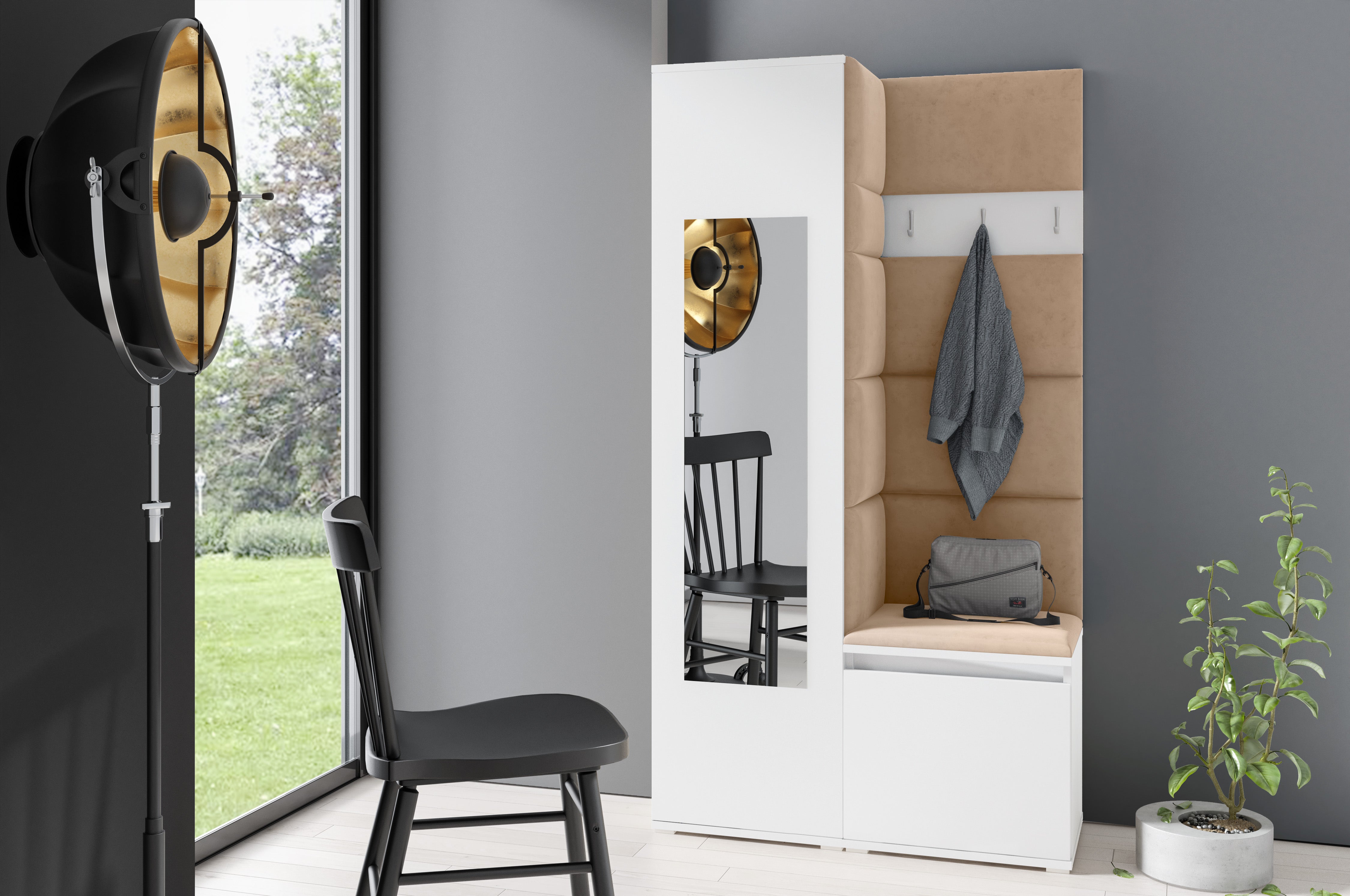 PK Emi 13 Hallway Wardrobe White - Upholstered Panels in Various Colours