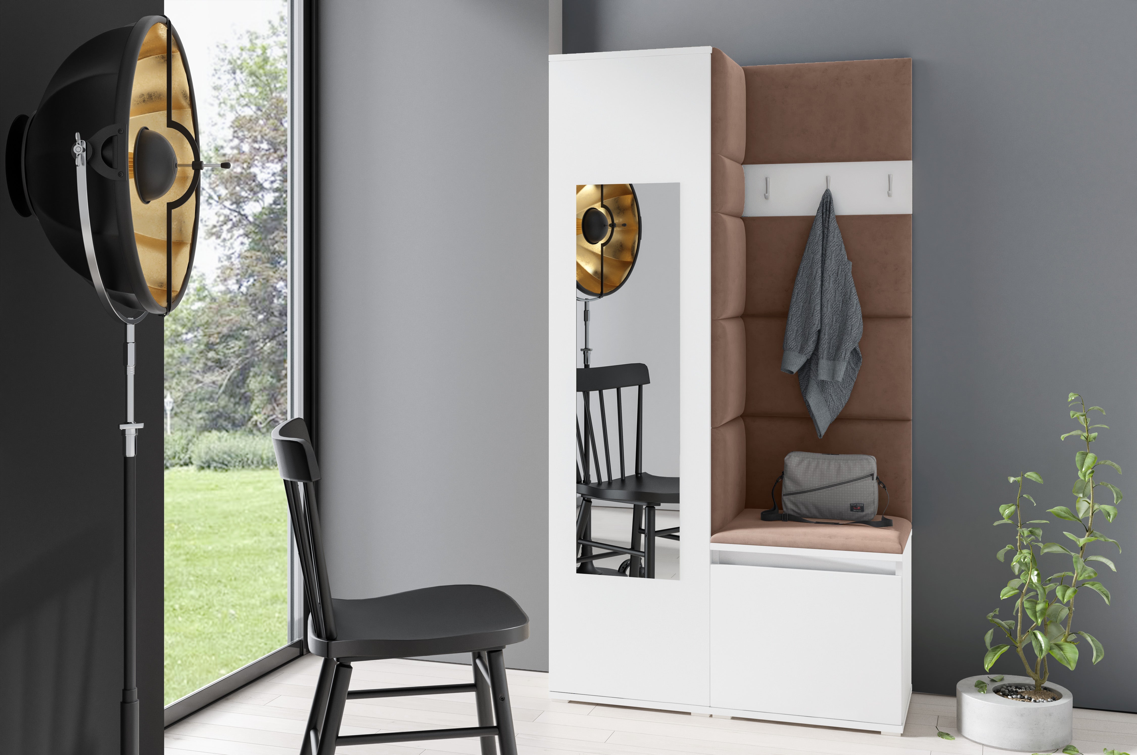 PK Emi 13 Hallway Wardrobe White - Upholstered Panels in Various Colours