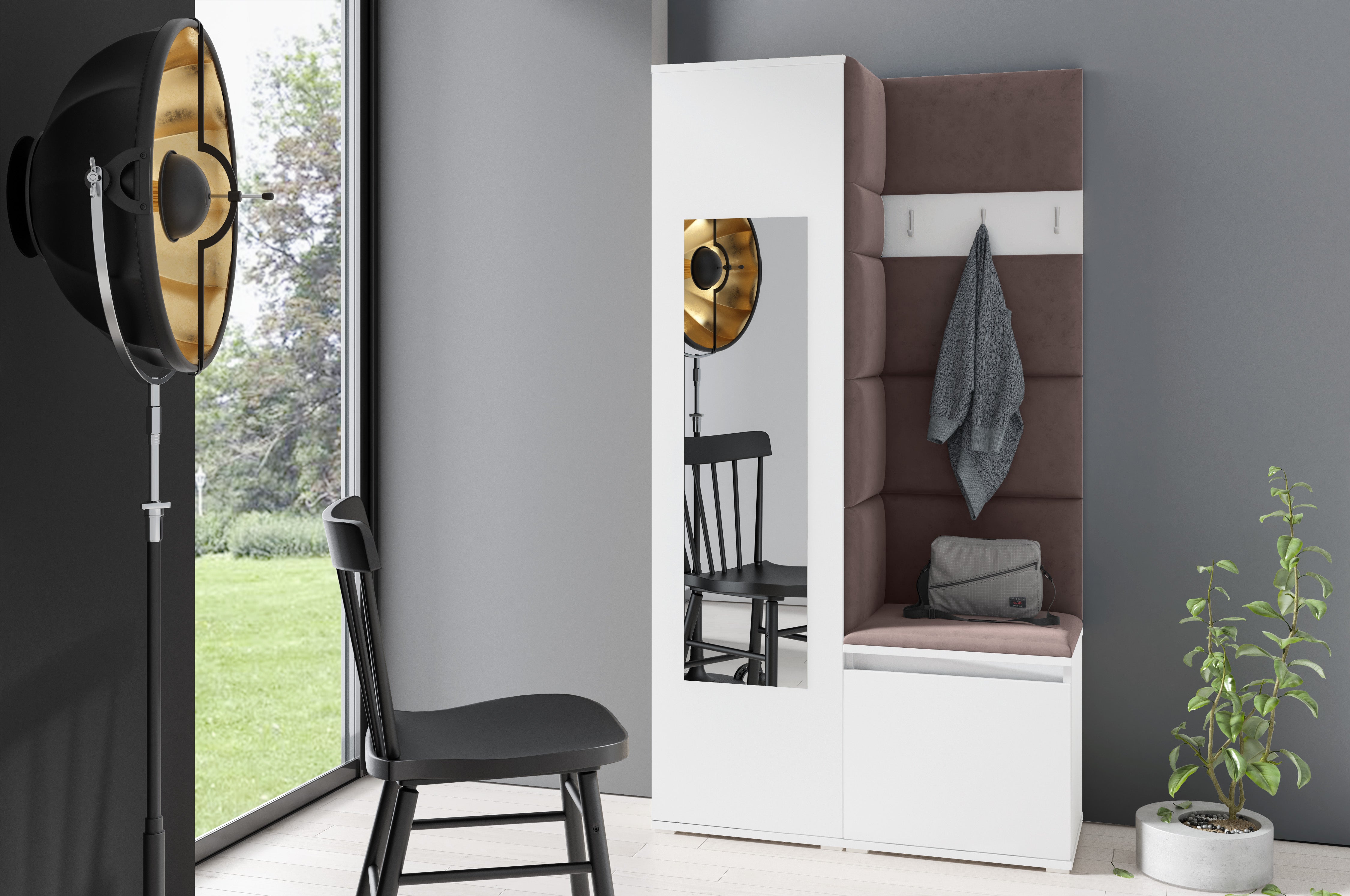 PK Emi 13 Hallway Wardrobe White - Upholstered Panels in Various Colours