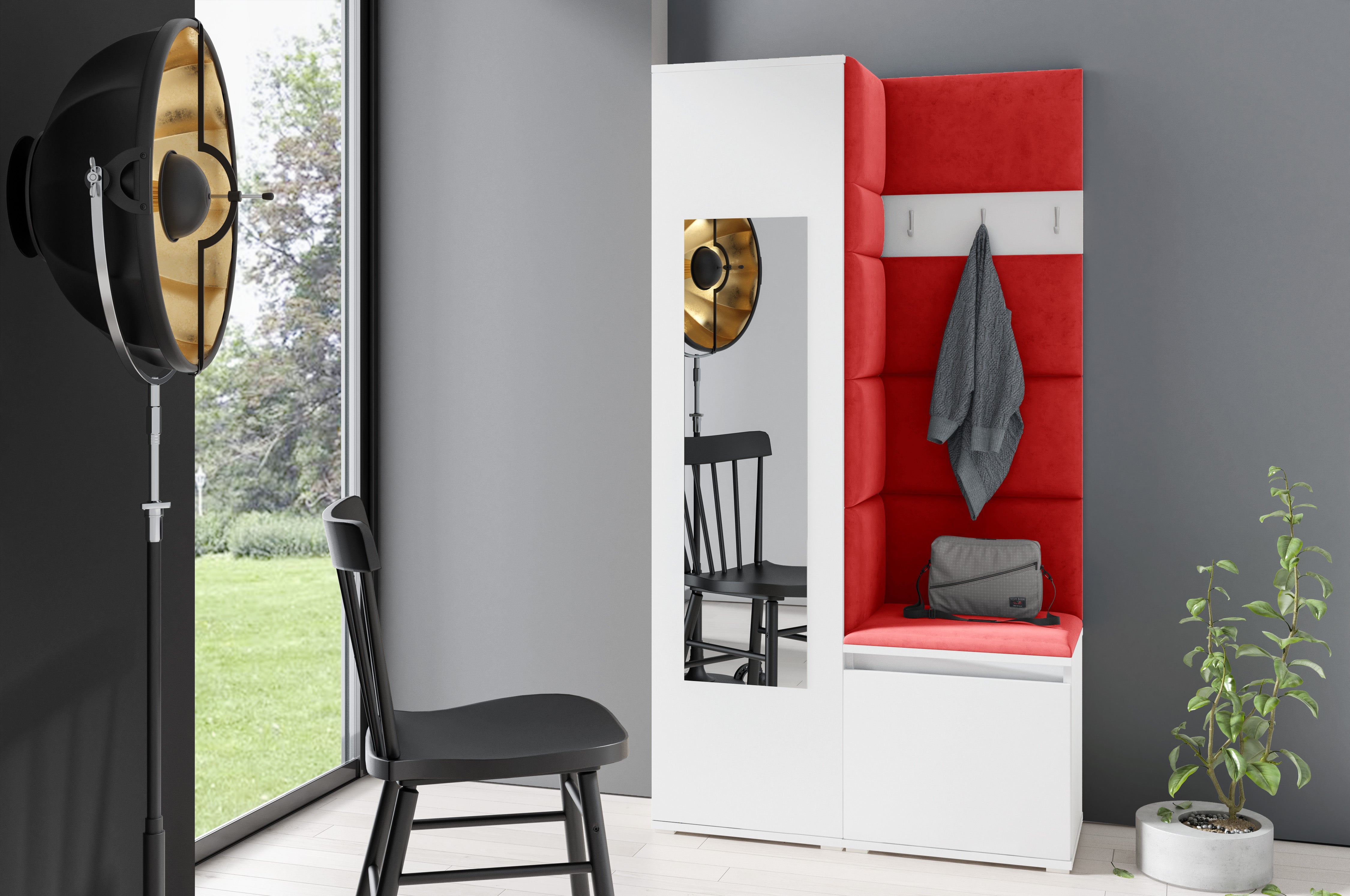 PK Emi 13 Hallway Wardrobe White - Upholstered Panels in Various Colours