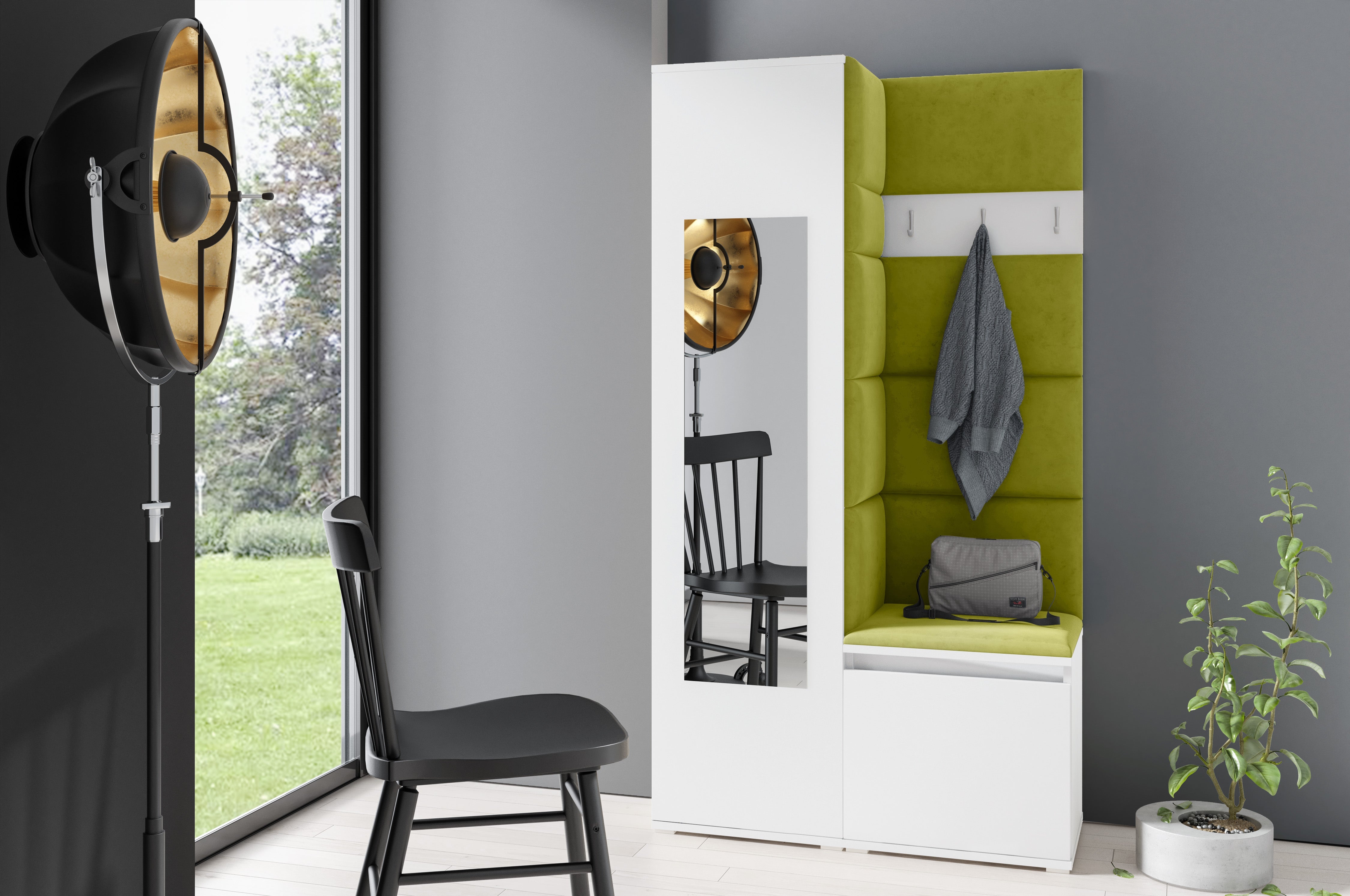 PK Emi 13 Hallway Wardrobe White - Upholstered Panels in Various Colours