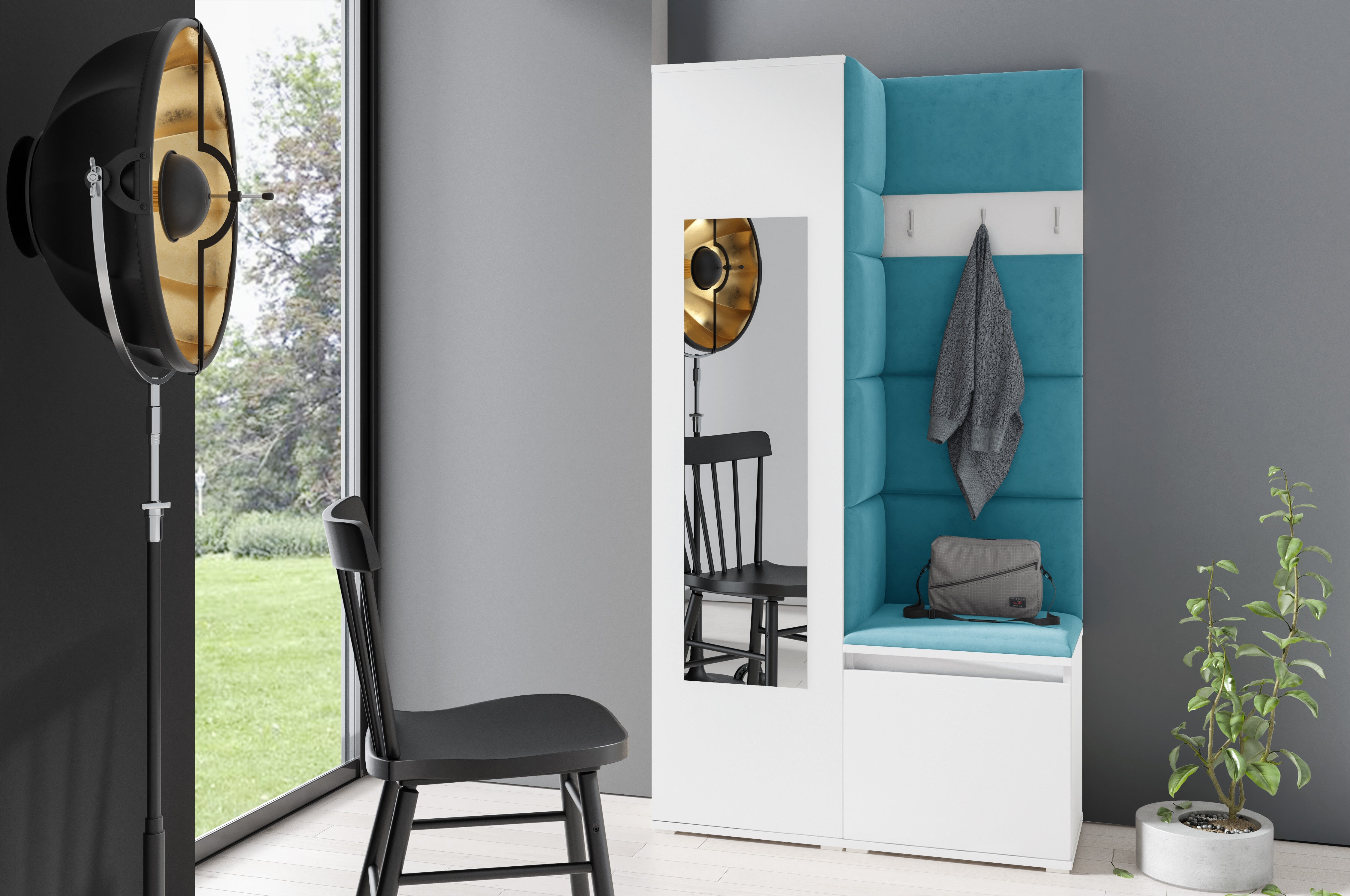 PK Emi 13 Hallway Wardrobe White - Upholstered Panels in Various Colours