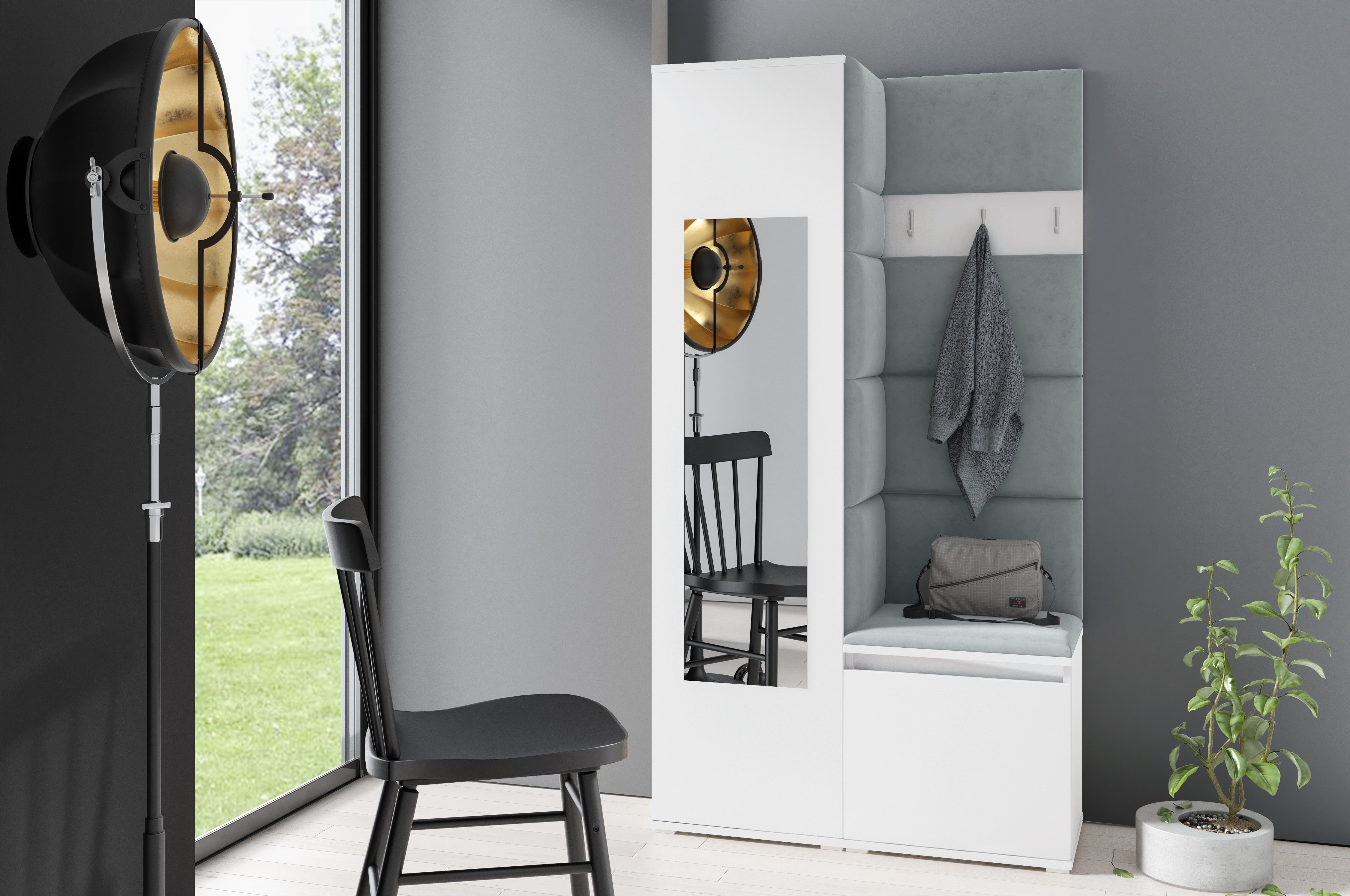 PK Emi 13 Hallway Wardrobe White - Upholstered Panels in Various Colours