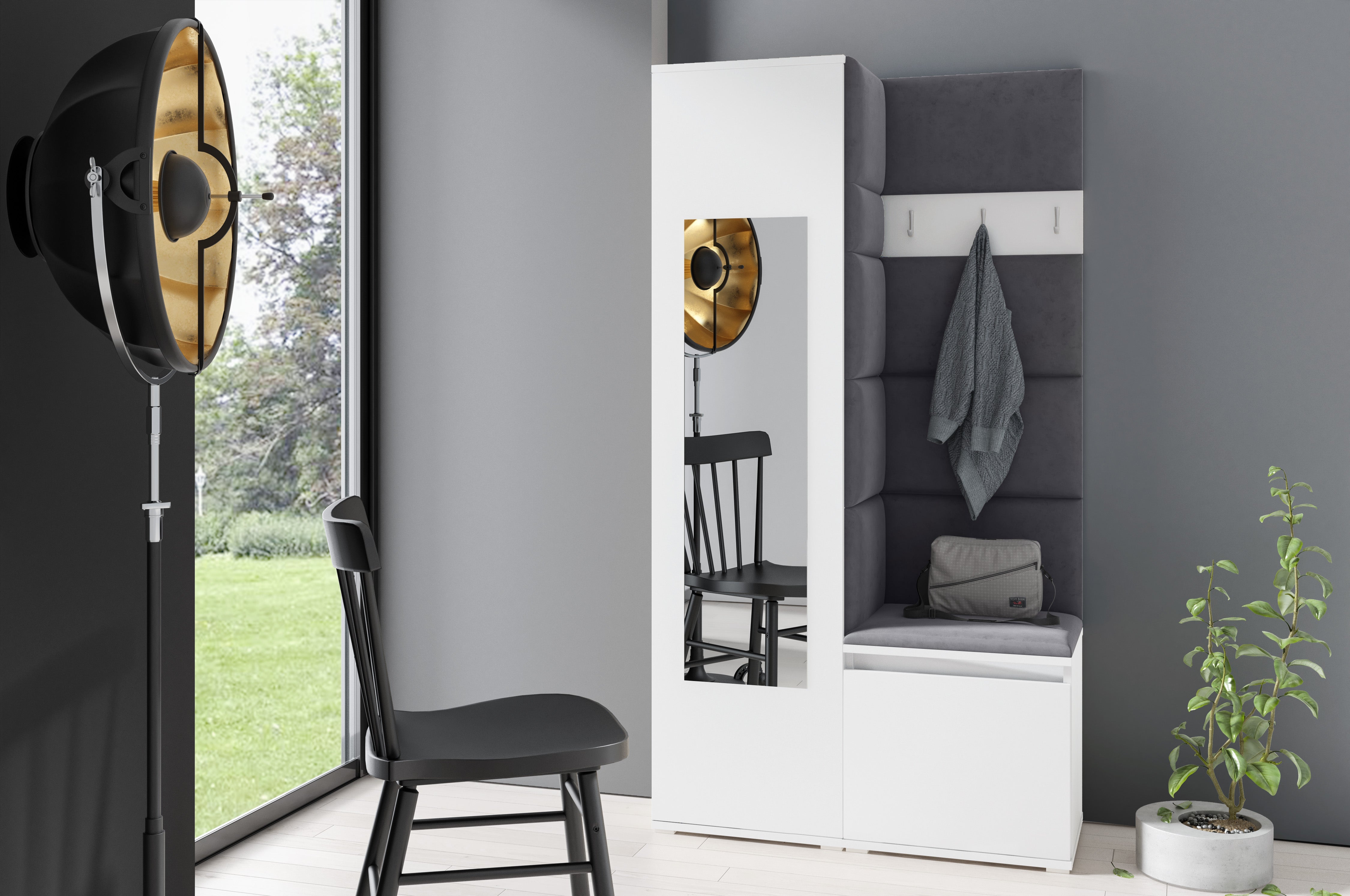 PK Emi 13 Hallway Wardrobe White - Upholstered Panels in Various Colours