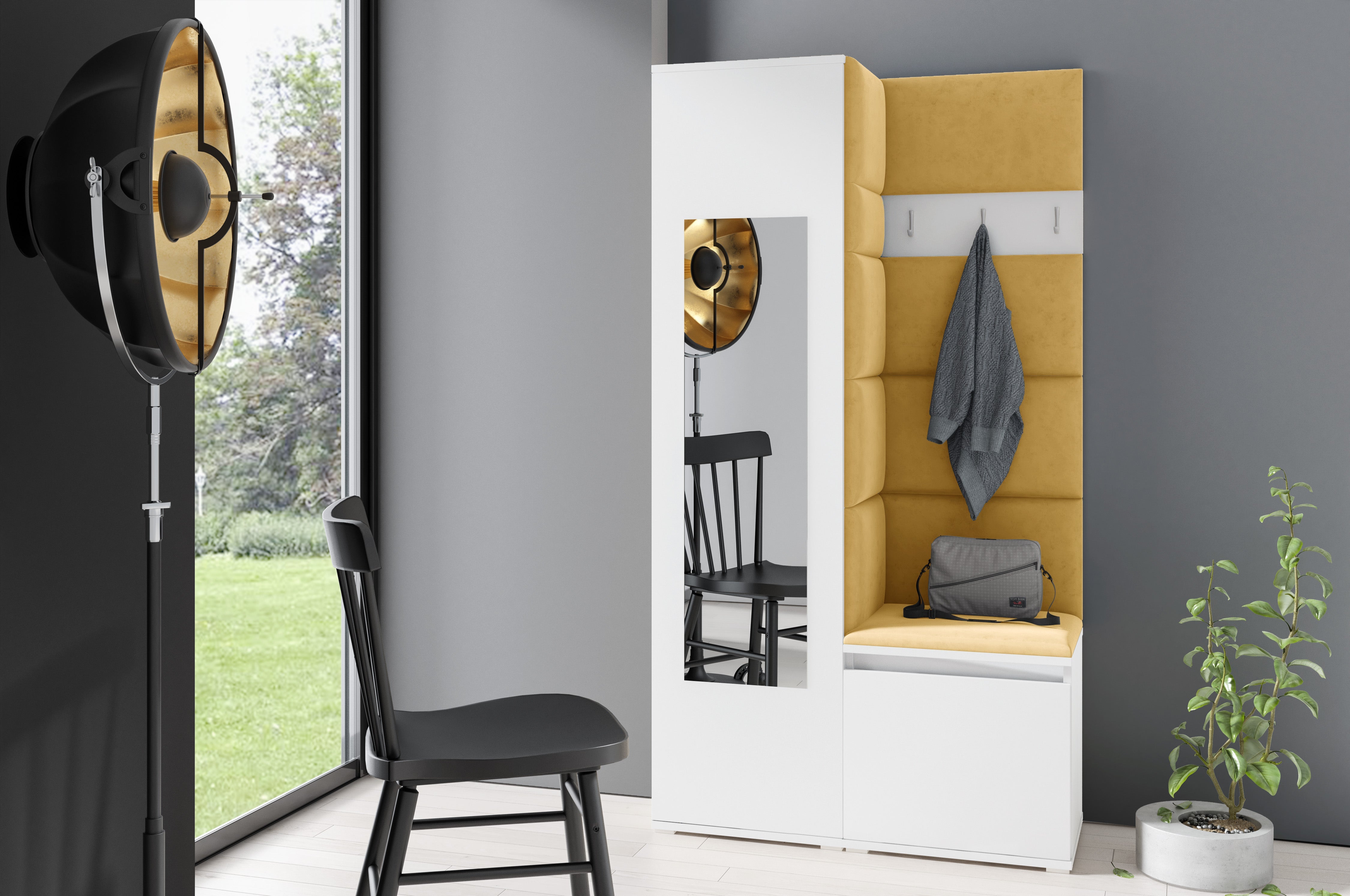 PK Emi 13 Hallway Wardrobe White - Upholstered Panels in Various Colours