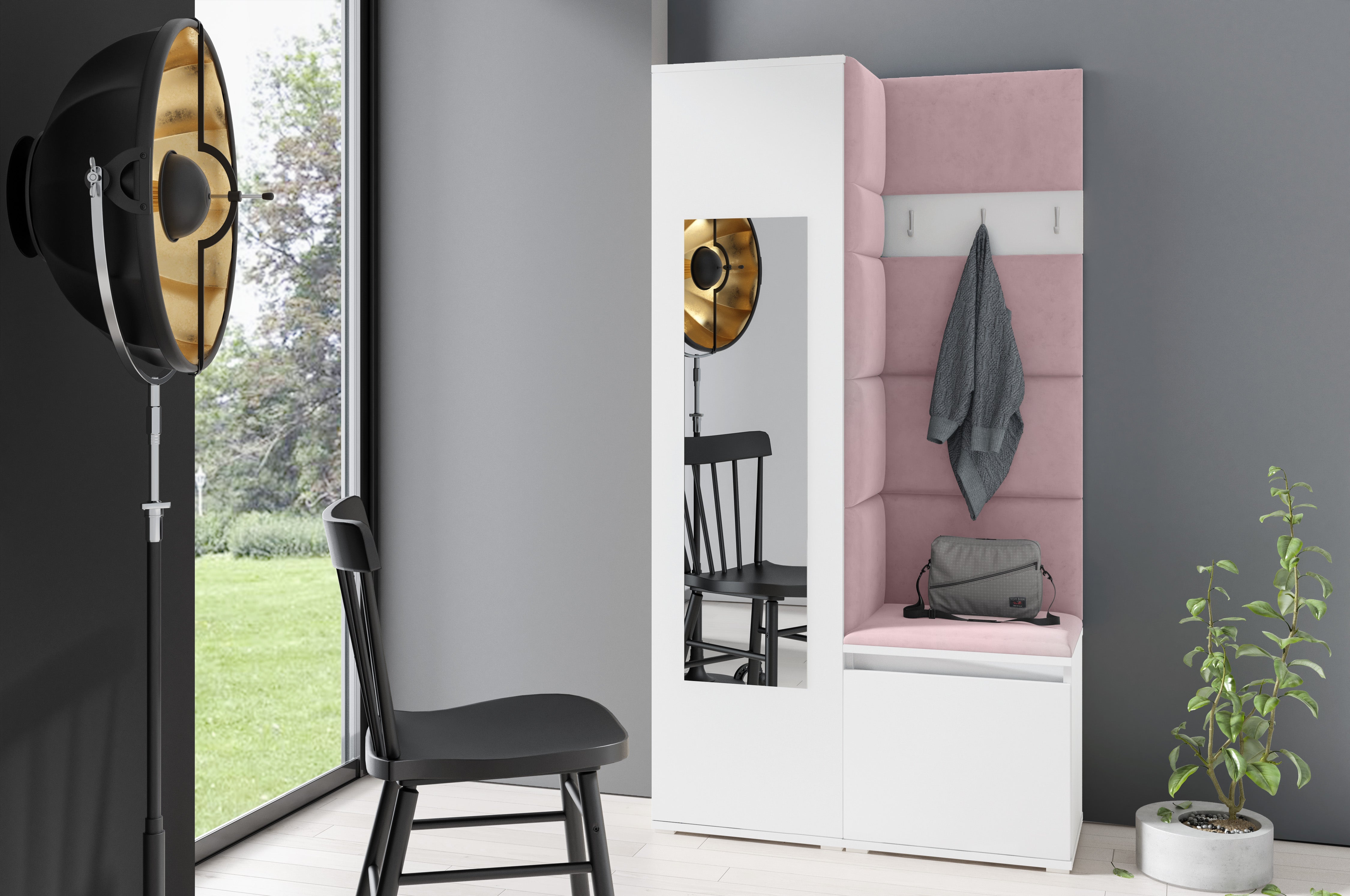 PK Emi 13 Hallway Wardrobe White - Upholstered Panels in Various Colours