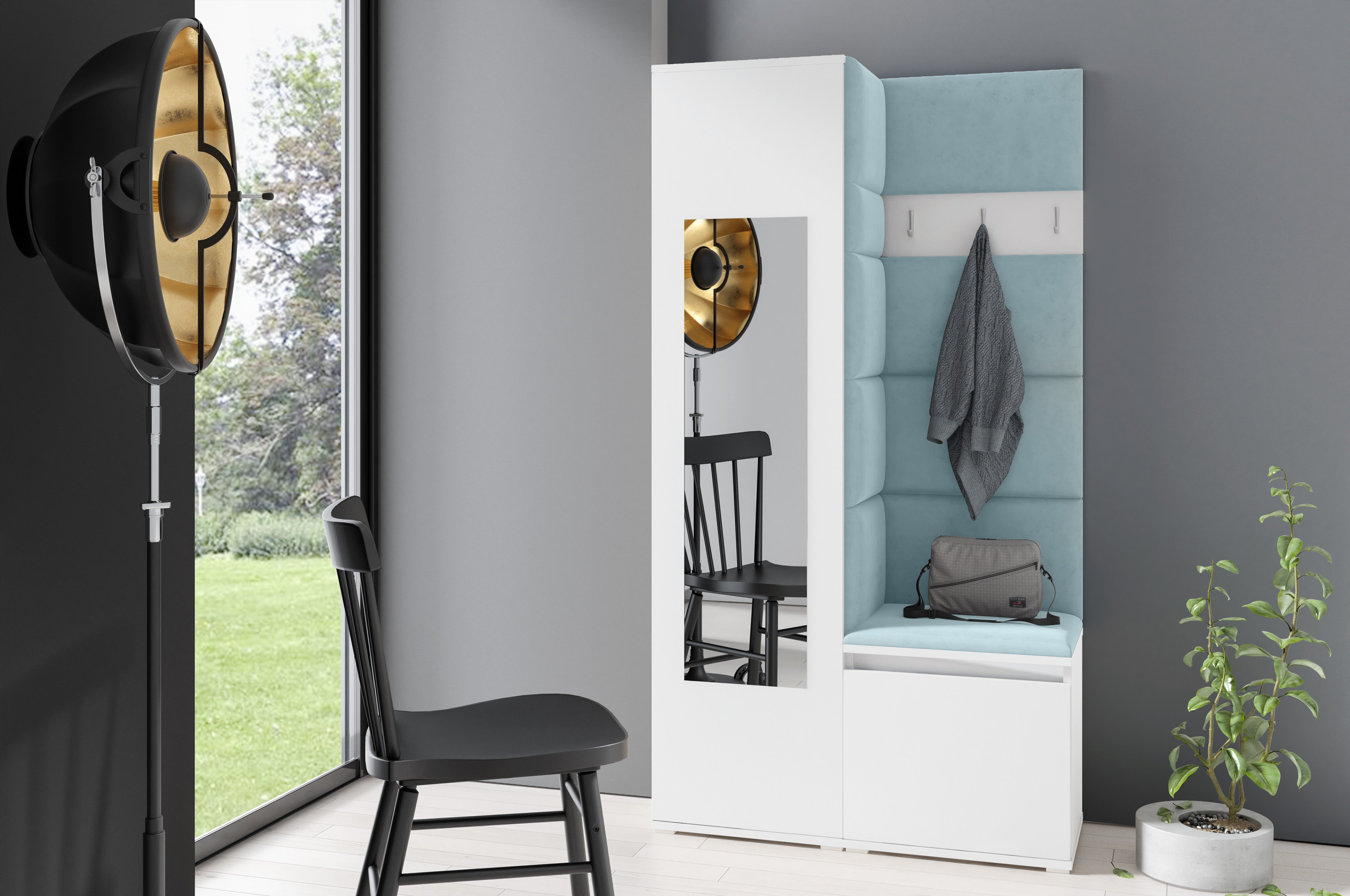 PK Emi 13 Hallway Wardrobe White - Upholstered Panels in Various Colours
