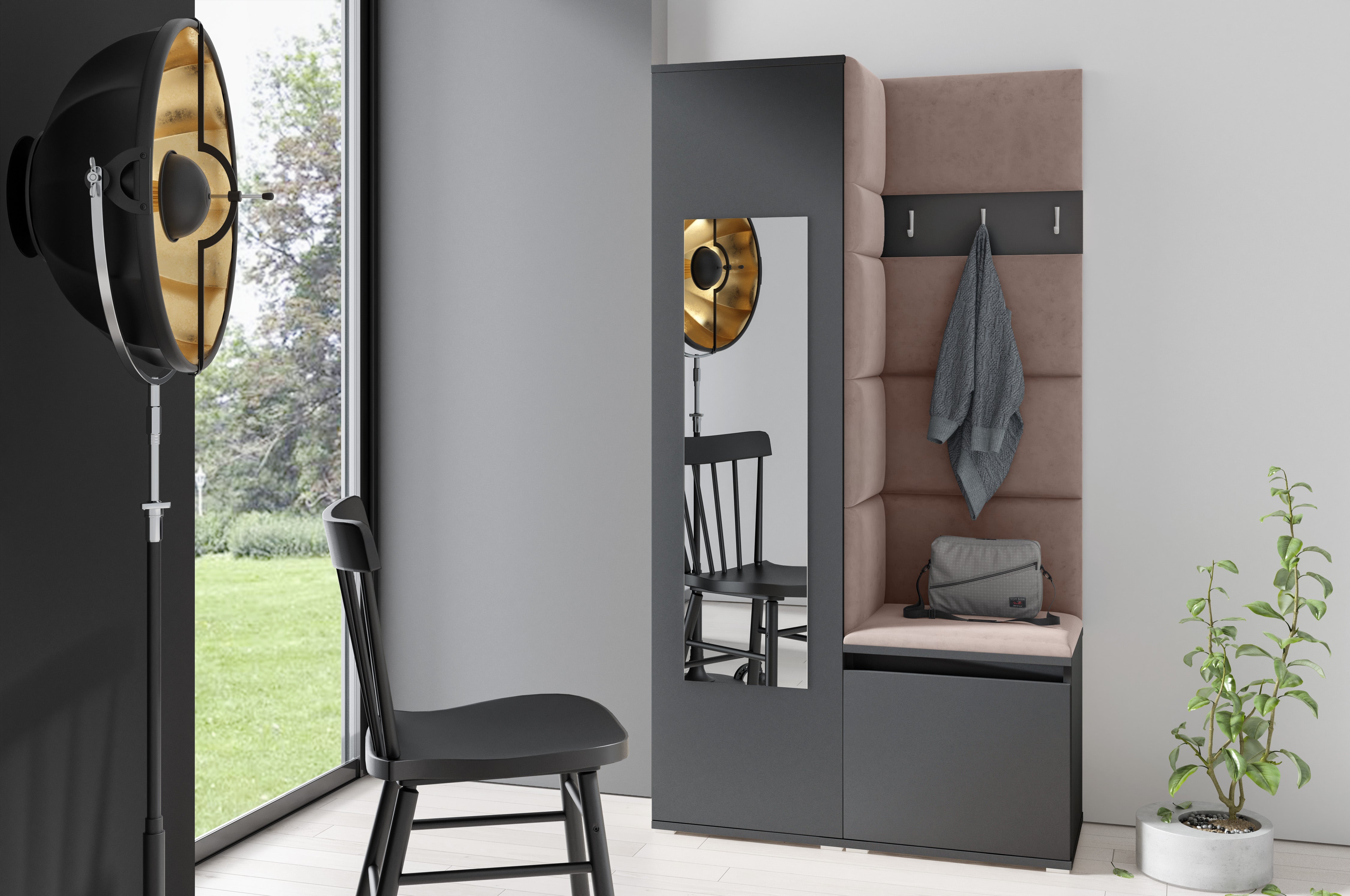 PK Emi 13 Hallway Wardrobe Graphite - Upholstered Panels in Various Colours