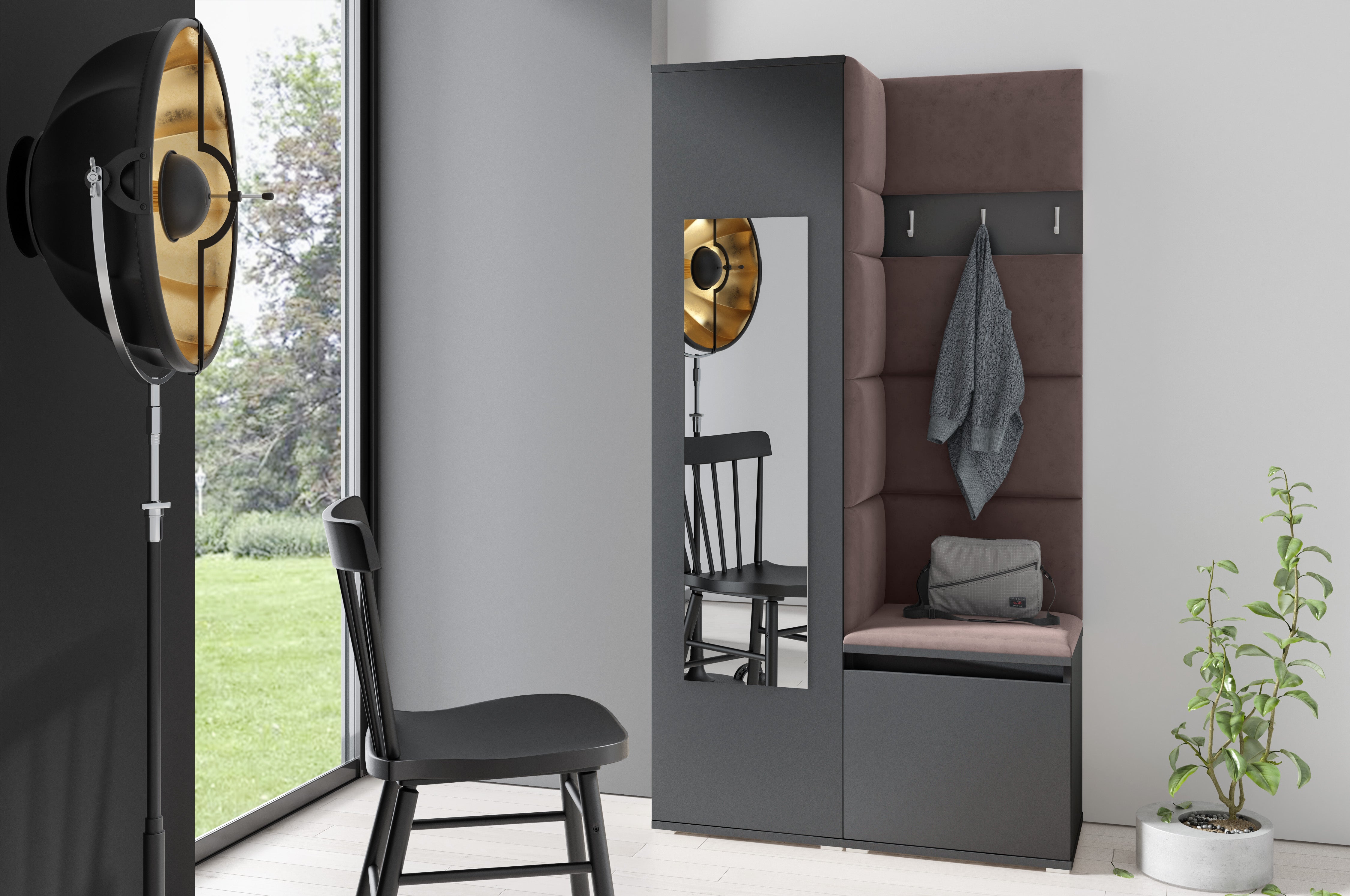 PK Emi 13 Hallway Wardrobe Graphite - Upholstered Panels in Various Colours