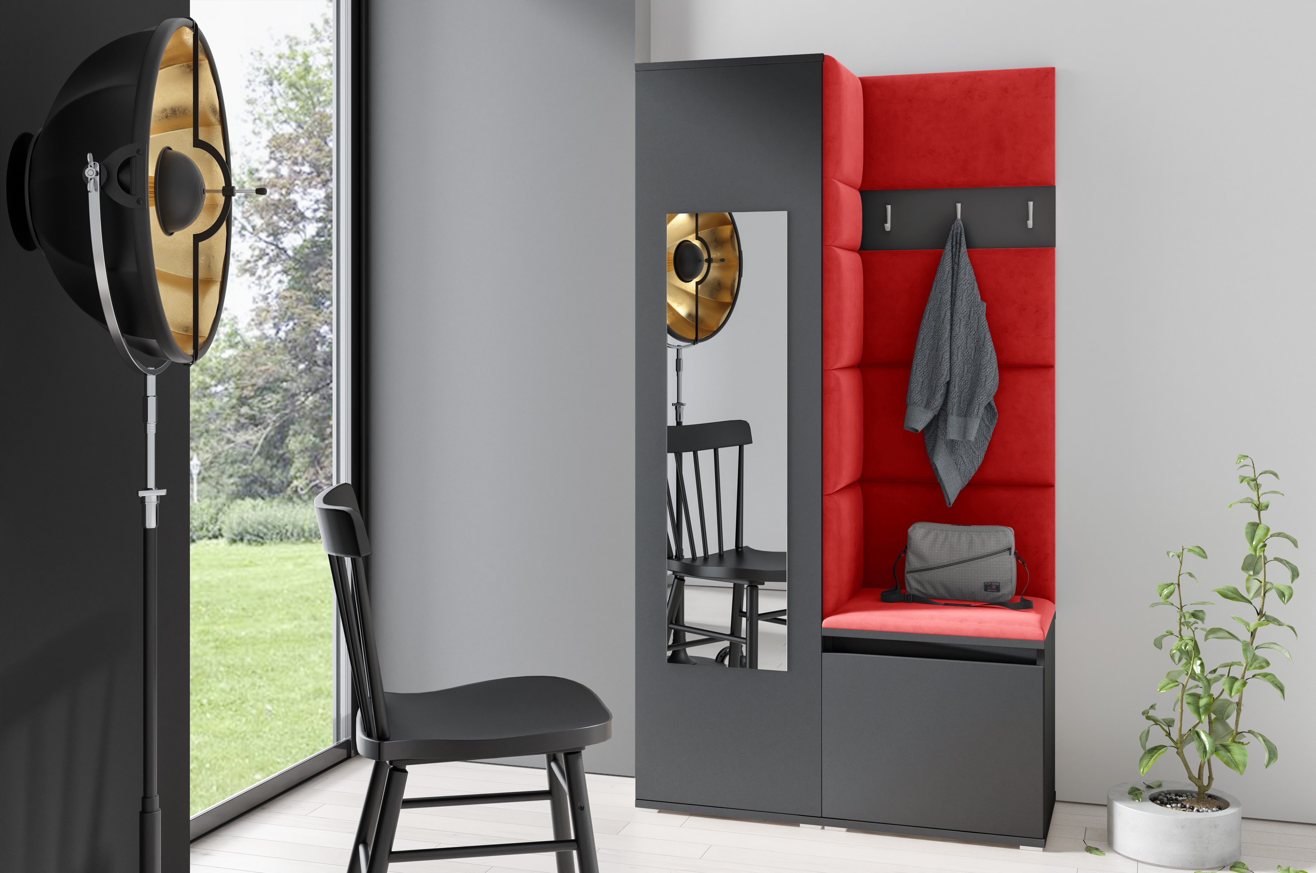 PK Emi 13 Hallway Wardrobe Graphite - Upholstered Panels in Various Colours