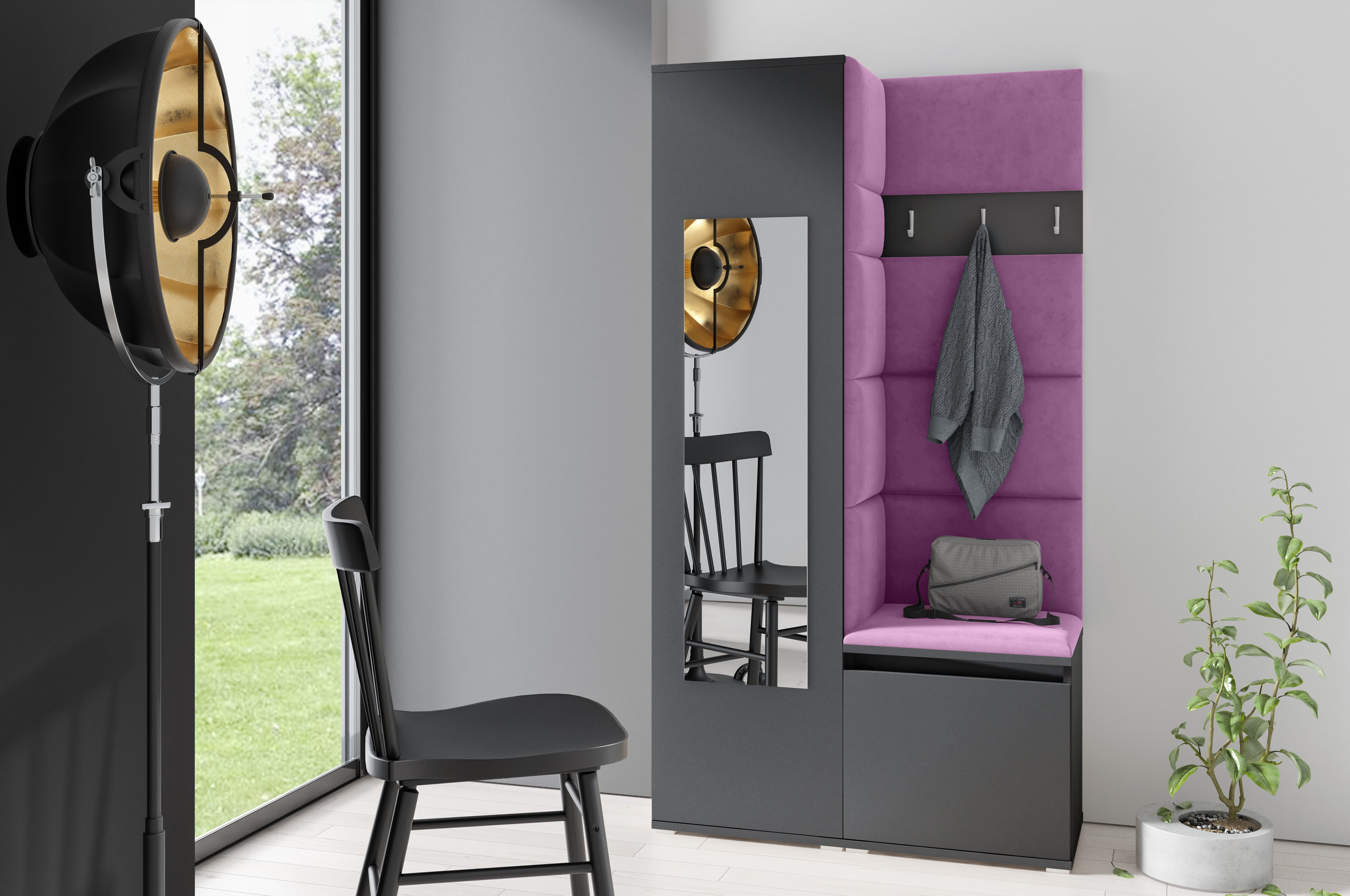PK Emi 13 Hallway Wardrobe Graphite - Upholstered Panels in Various Colours