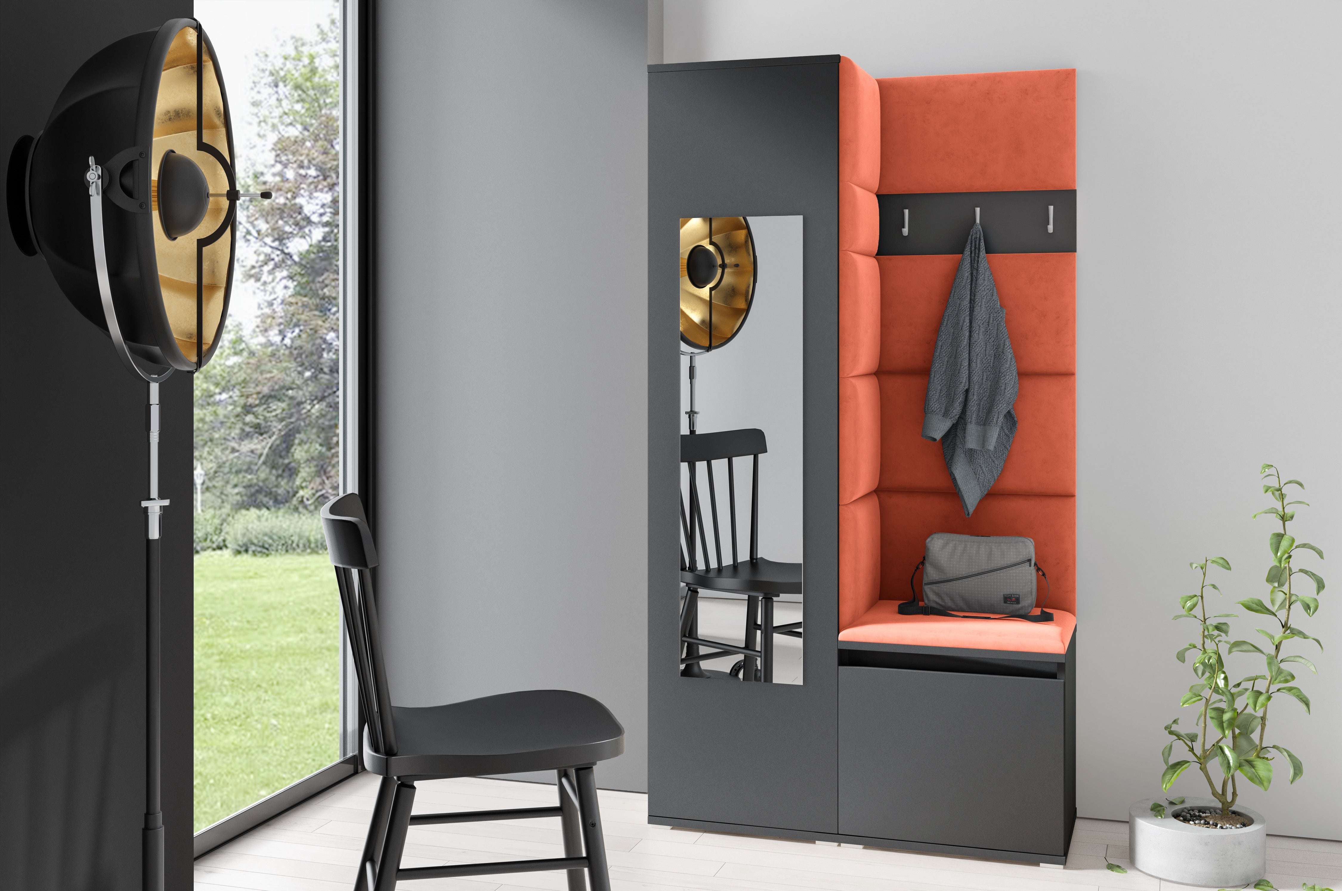 PK Emi 13 Hallway Wardrobe Graphite - Upholstered Panels in Various Colours