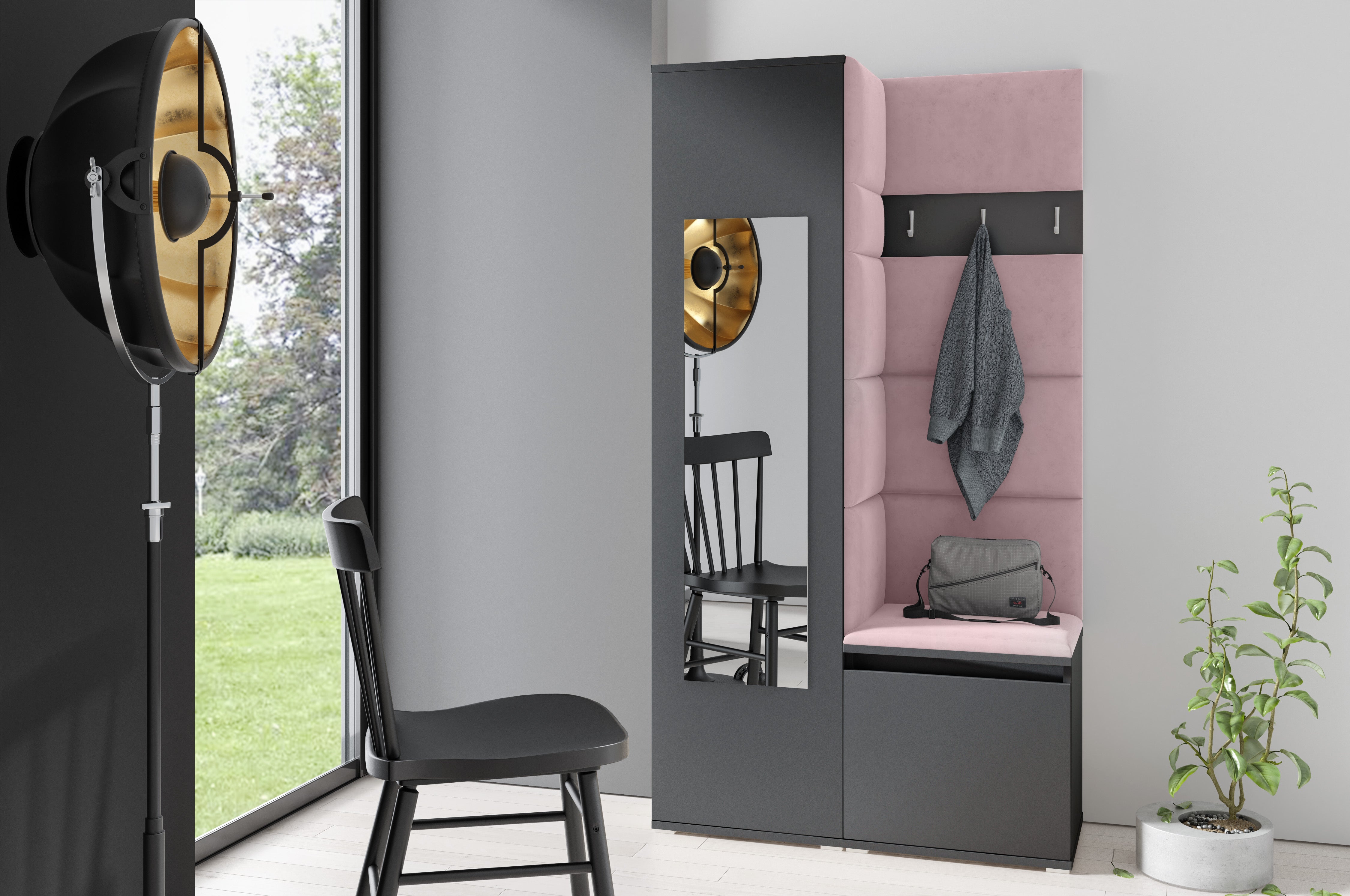 PK Emi 13 Hallway Wardrobe Graphite - Upholstered Panels in Various Colours