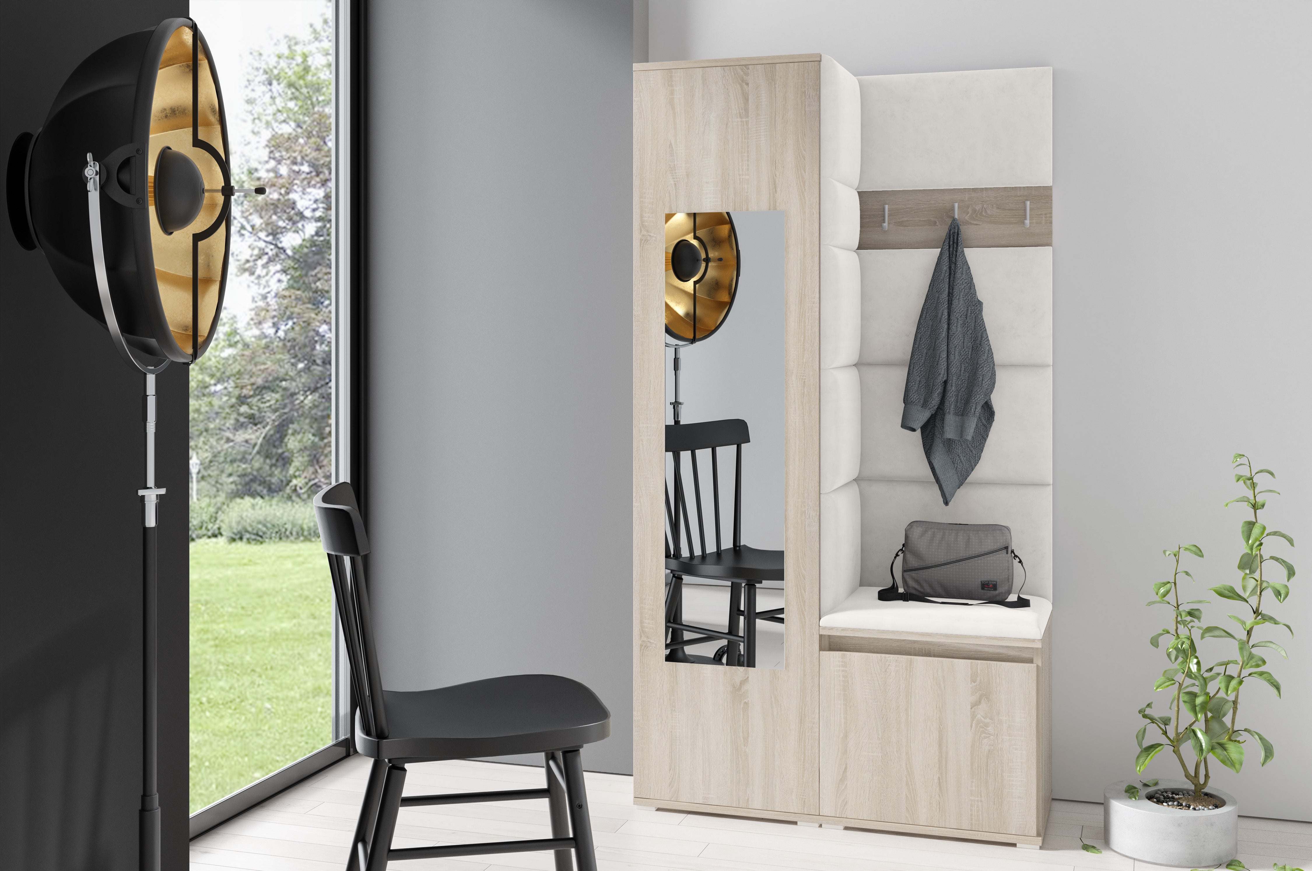 PK Emi 13 Flurgarderobe Sonoma - Polsterpaneele in verschiedenen Farben