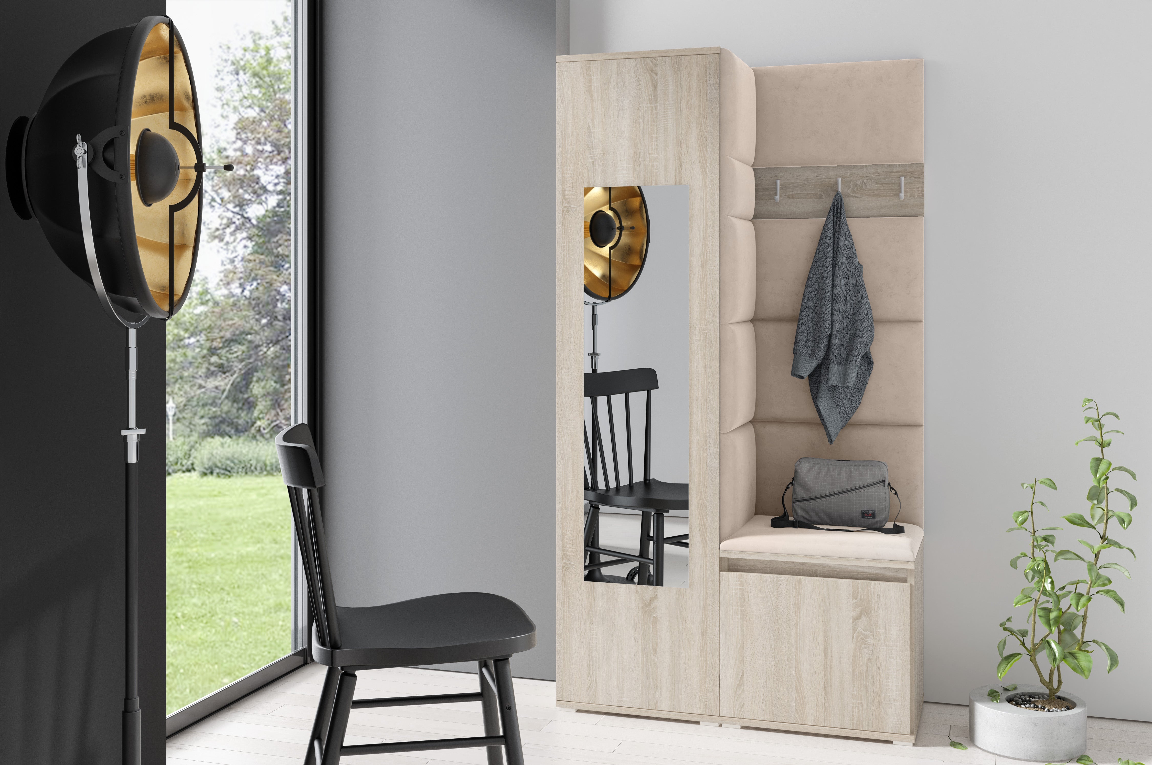 PK Emi 13 Flurgarderobe Sonoma - Polsterpaneele in verschiedenen Farben