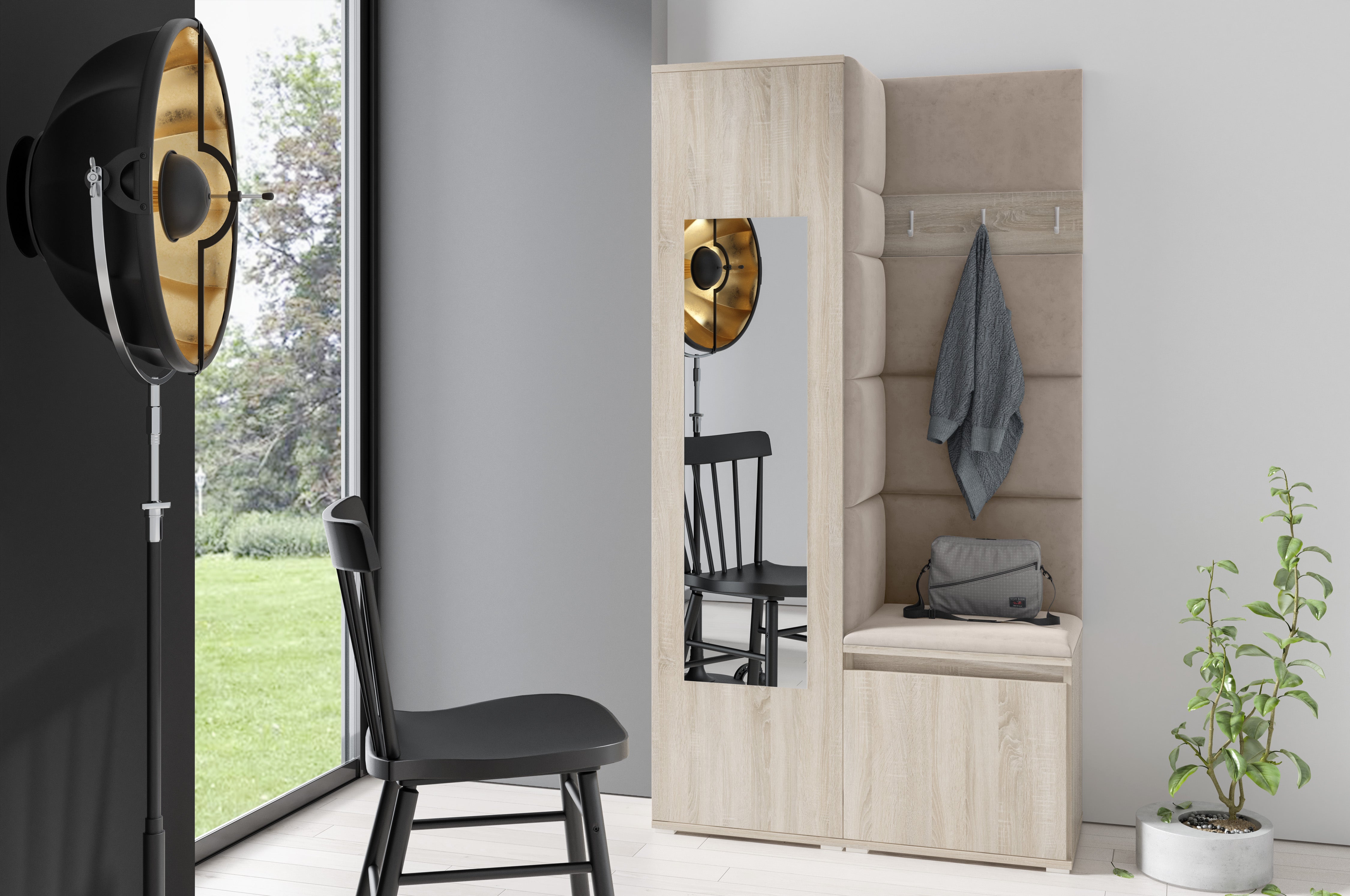 PK Emi 13 Flurgarderobe Sonoma - Polsterpaneele in verschiedenen Farben