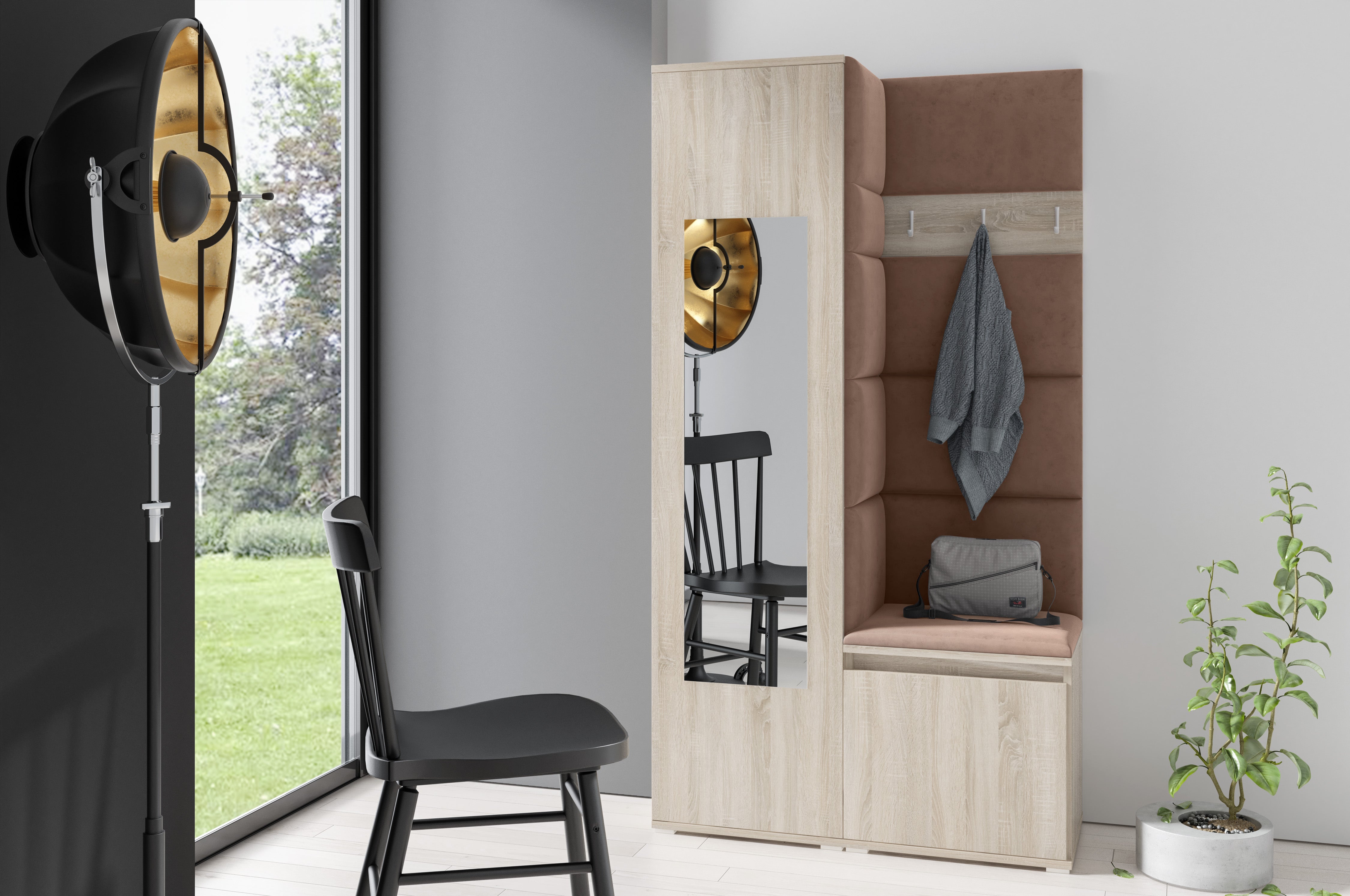 PK Emi 13 Flurgarderobe Sonoma - Polsterpaneele in verschiedenen Farben